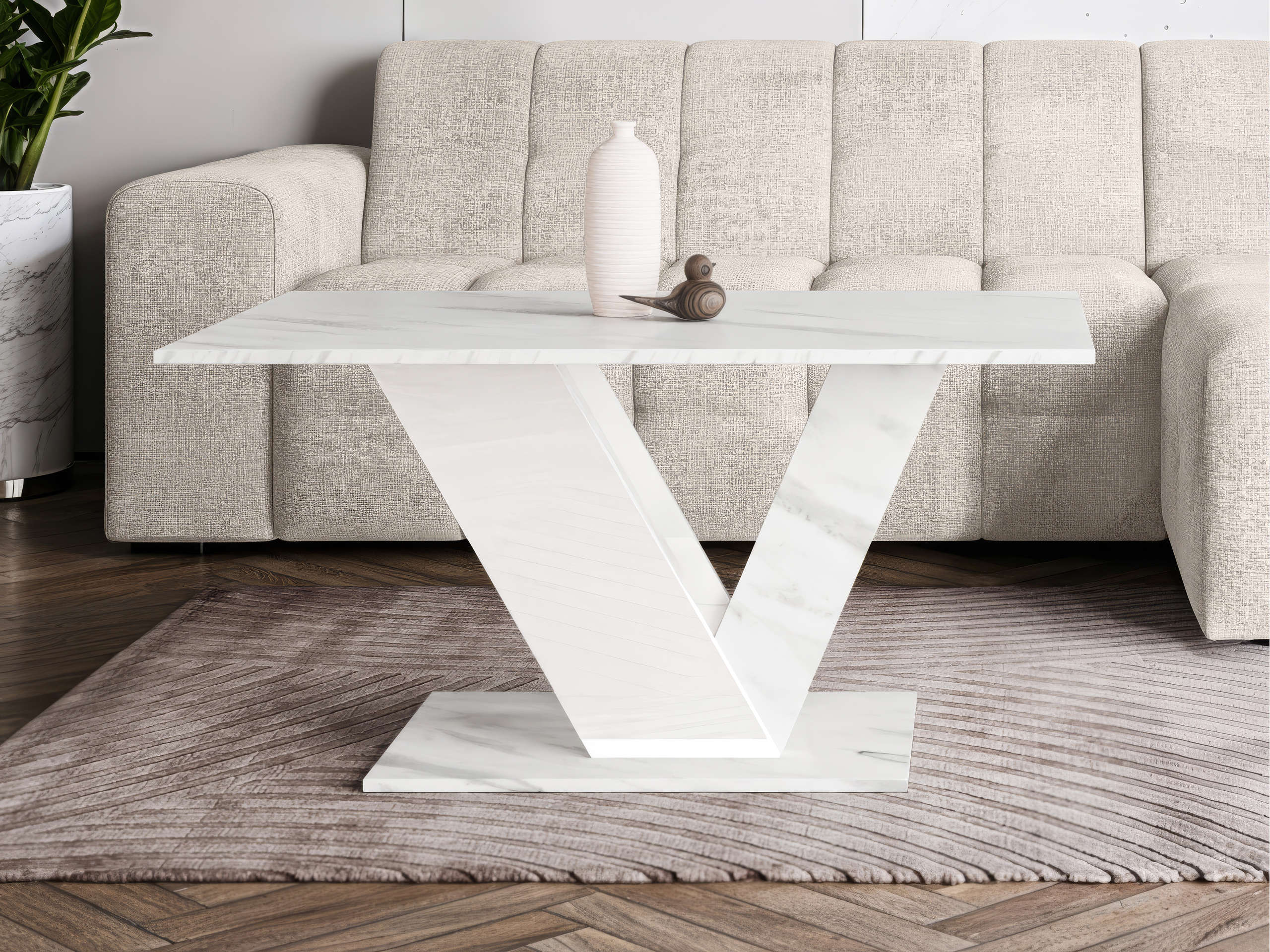 Table basse Goodyear 142 (Marbre blanc + Blanc brillant)