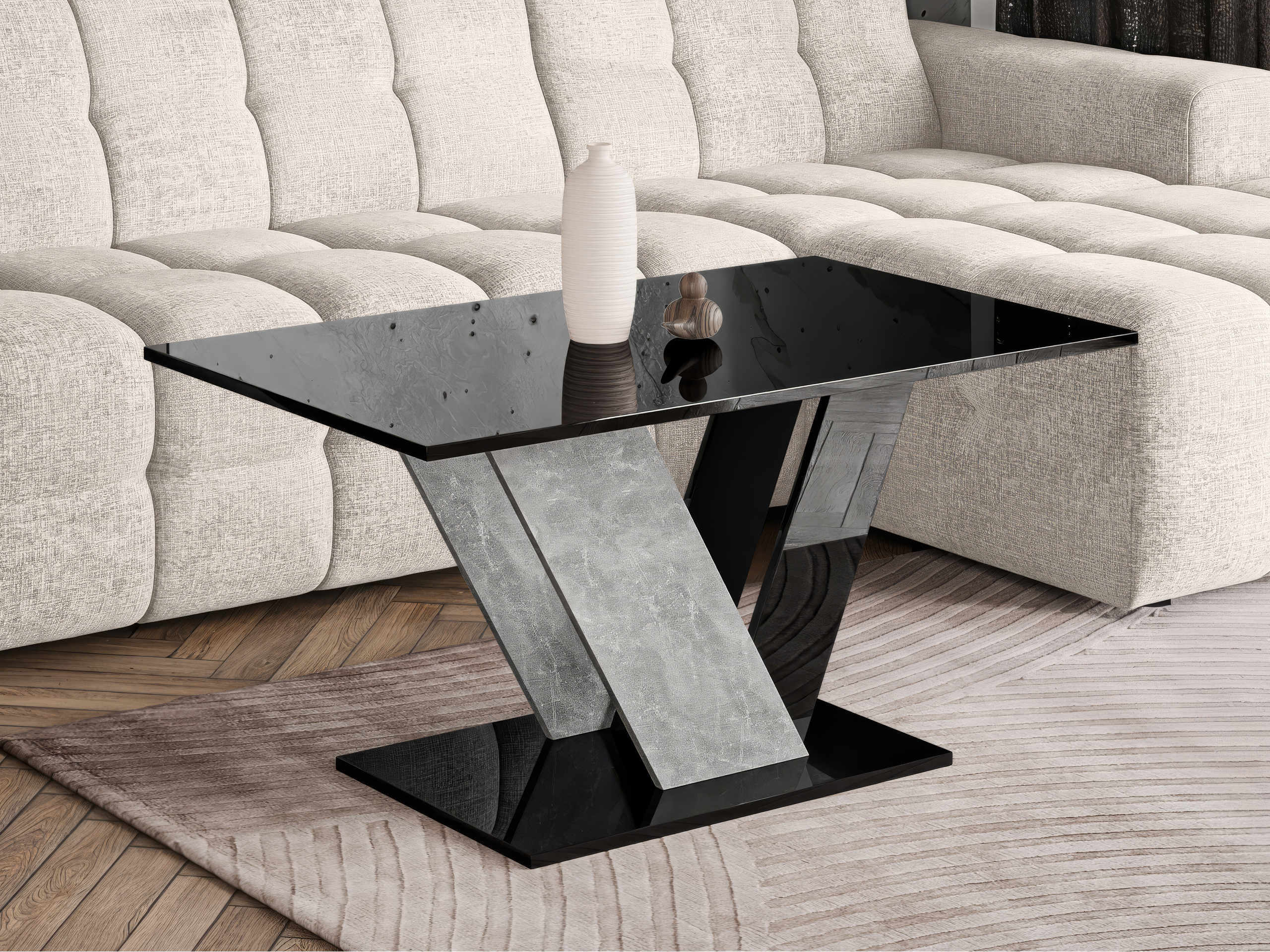 Table basse Goodyear 142 (Noir brillant + Béton)