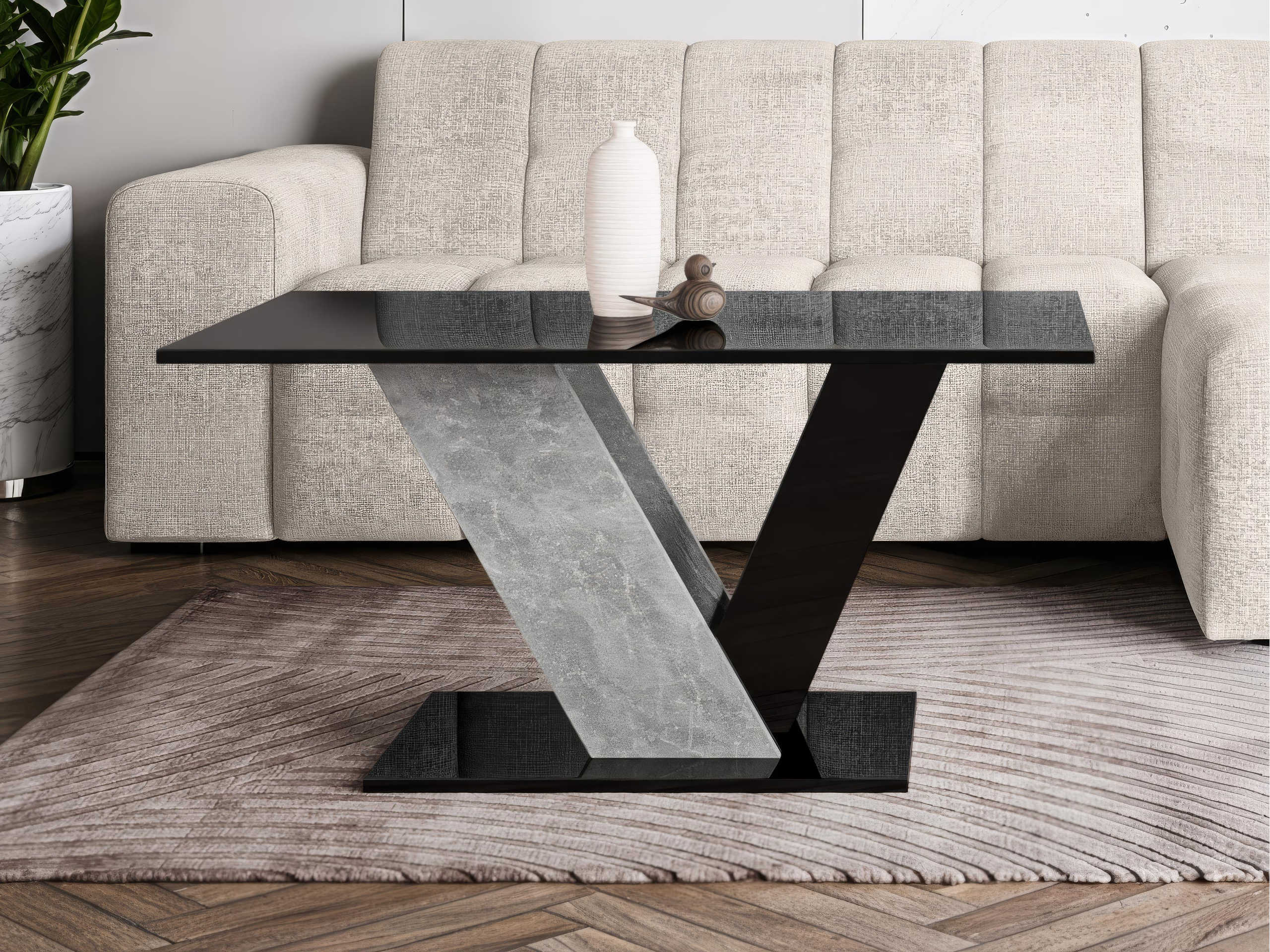 Table basse Goodyear 142 (Noir brillant + Béton)