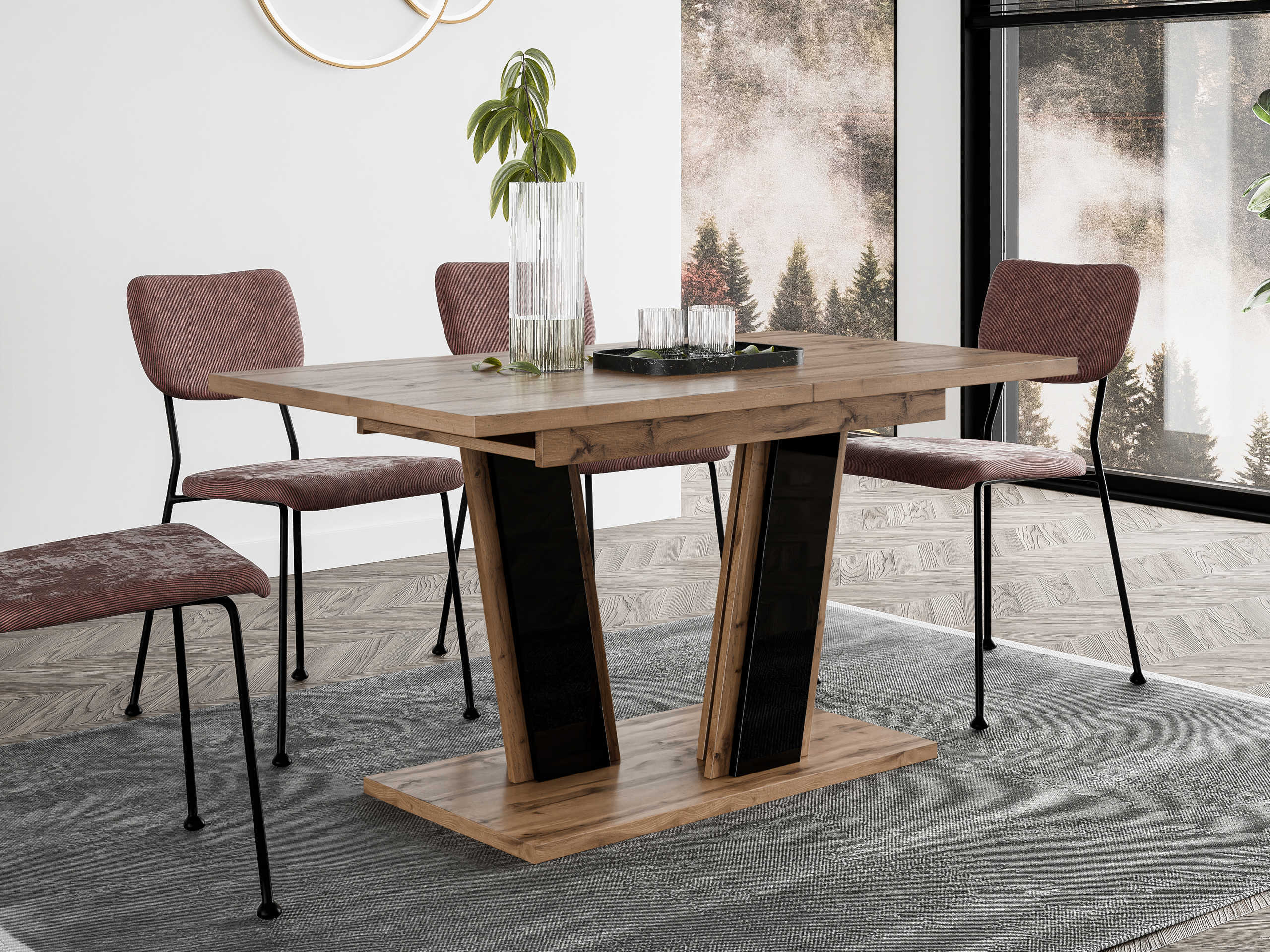 Table Goodyear 139 (Chêne wotan + Noir brillant)