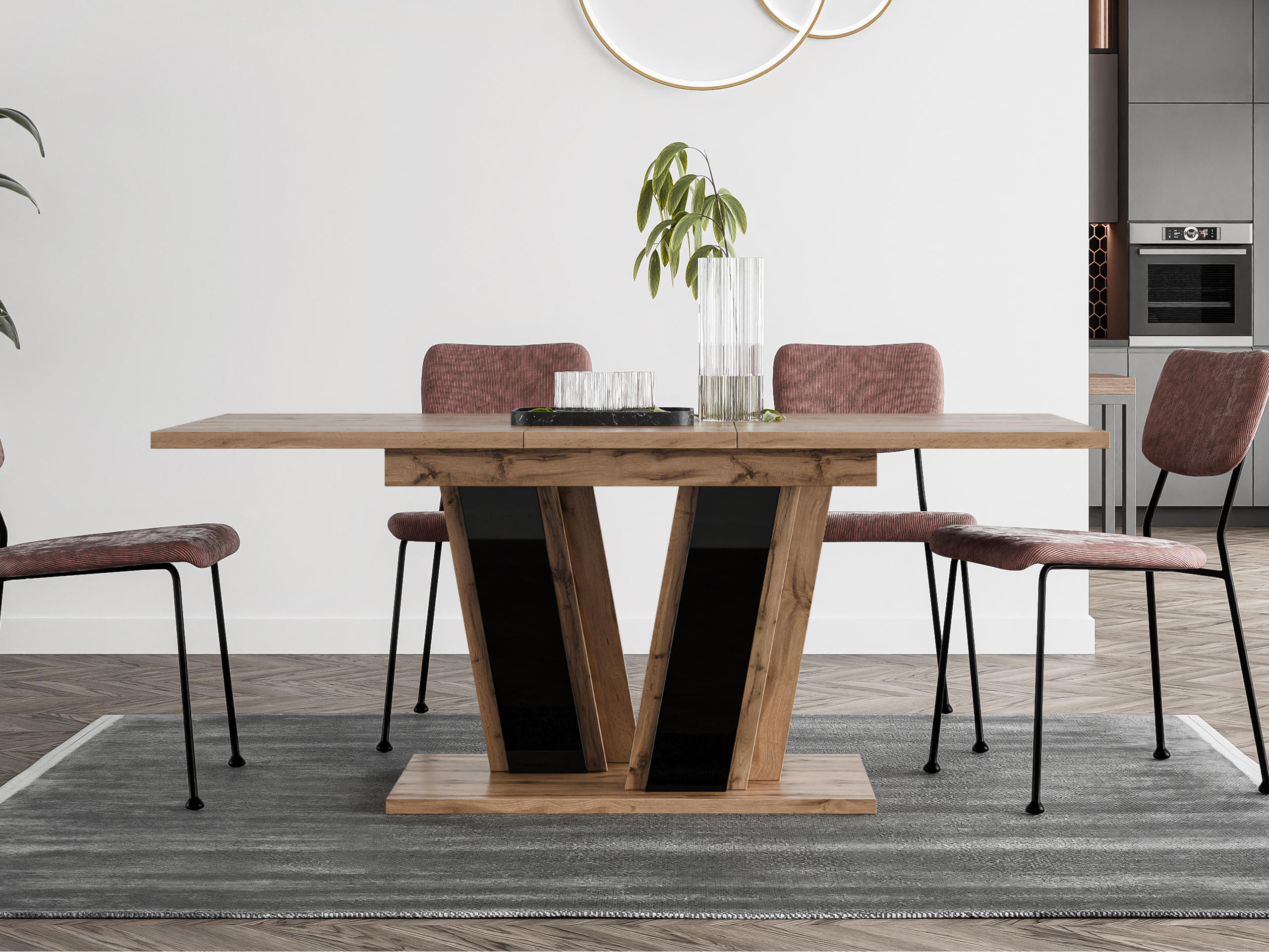Table Goodyear 139 (Chêne wotan + Noir brillant)