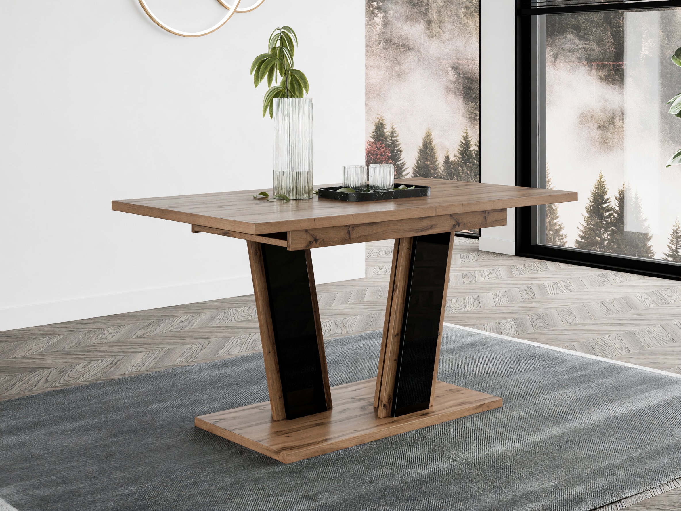 Table Goodyear 139 (Chêne wotan + Noir brillant)