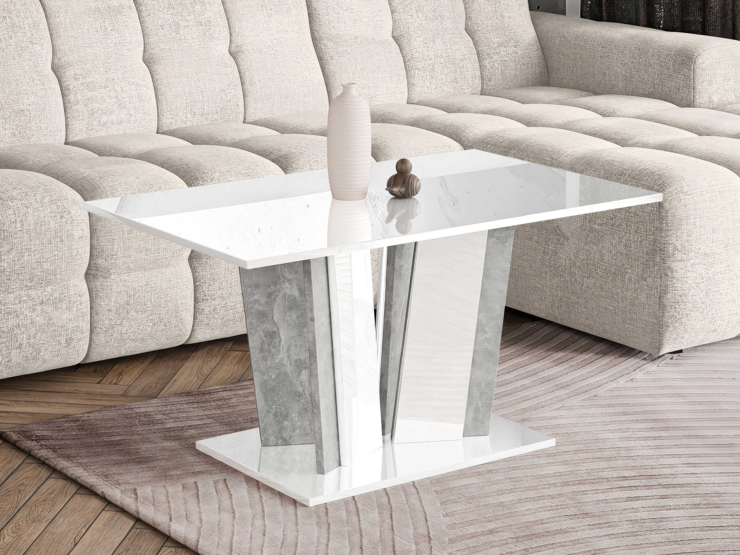Table basse Goodyear 143 (Blanc brillant + Béton)