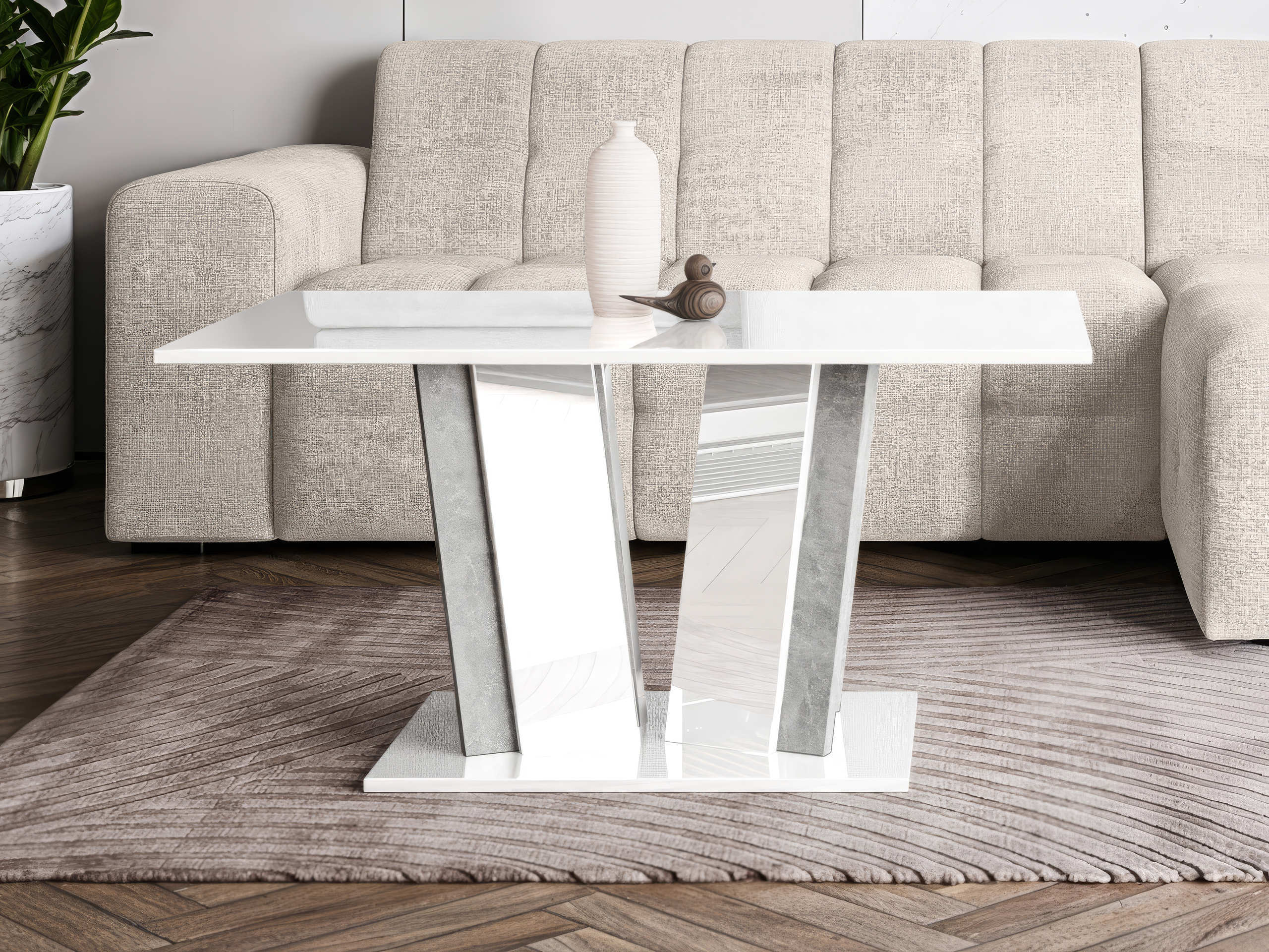 Table basse Goodyear 143 (Blanc brillant + Béton)