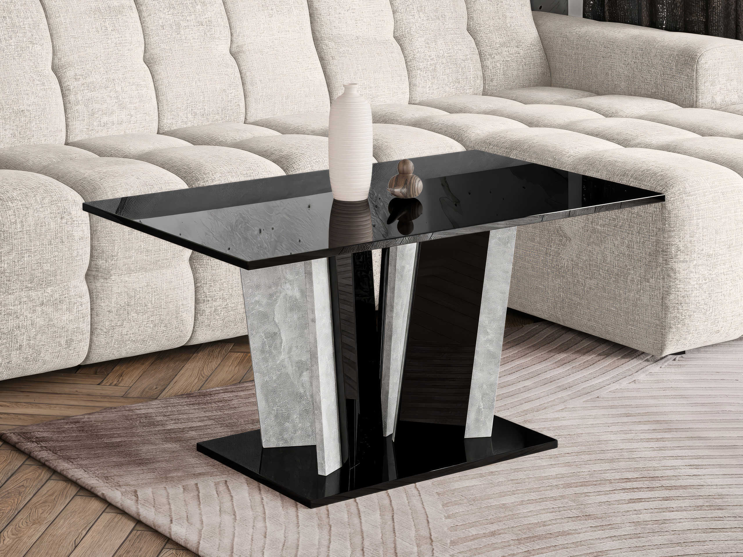 Table basse Goodyear 143 (Noir brillant + Béton)