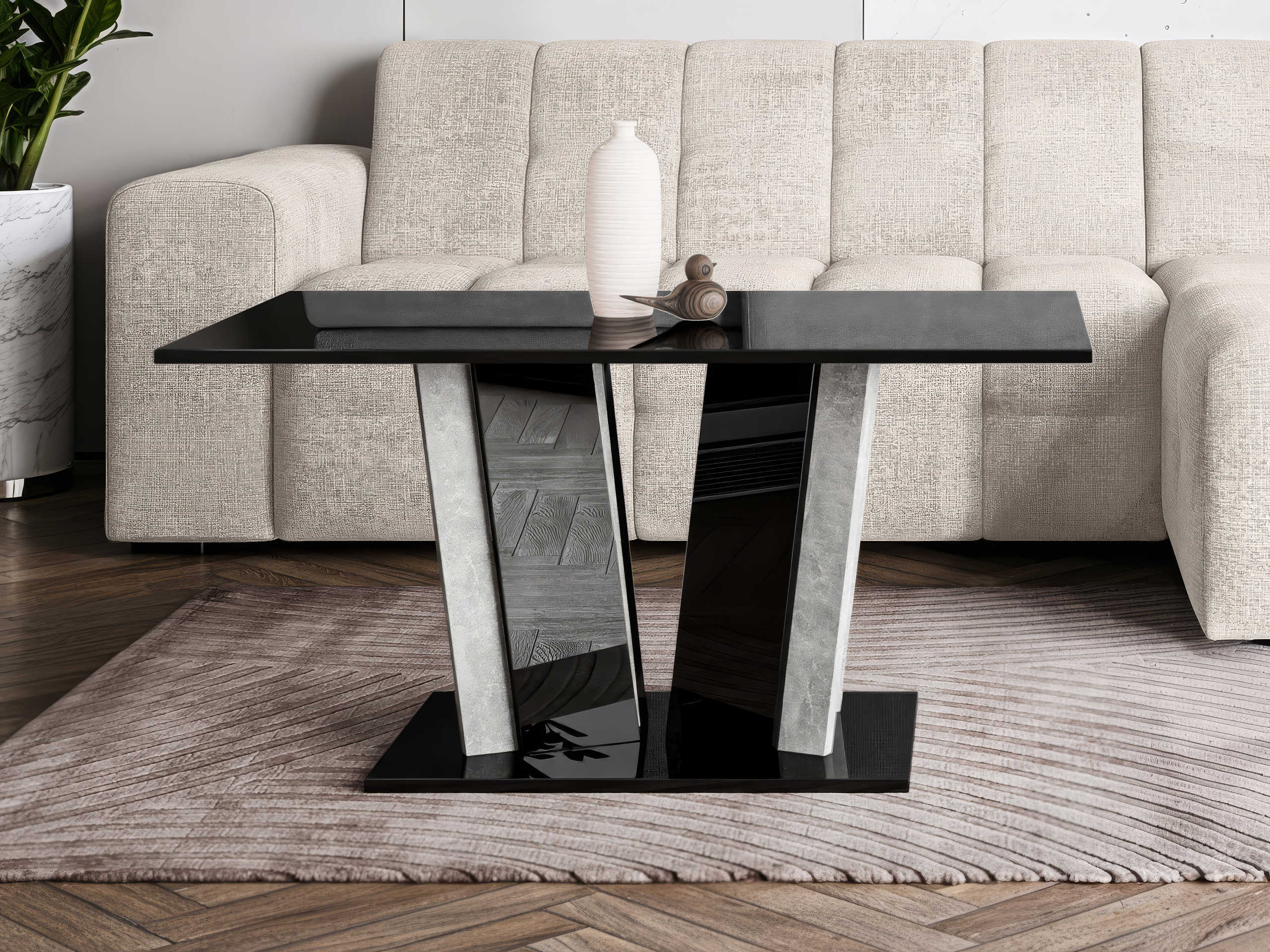 Table basse Goodyear 143 (Noir brillant + Béton)