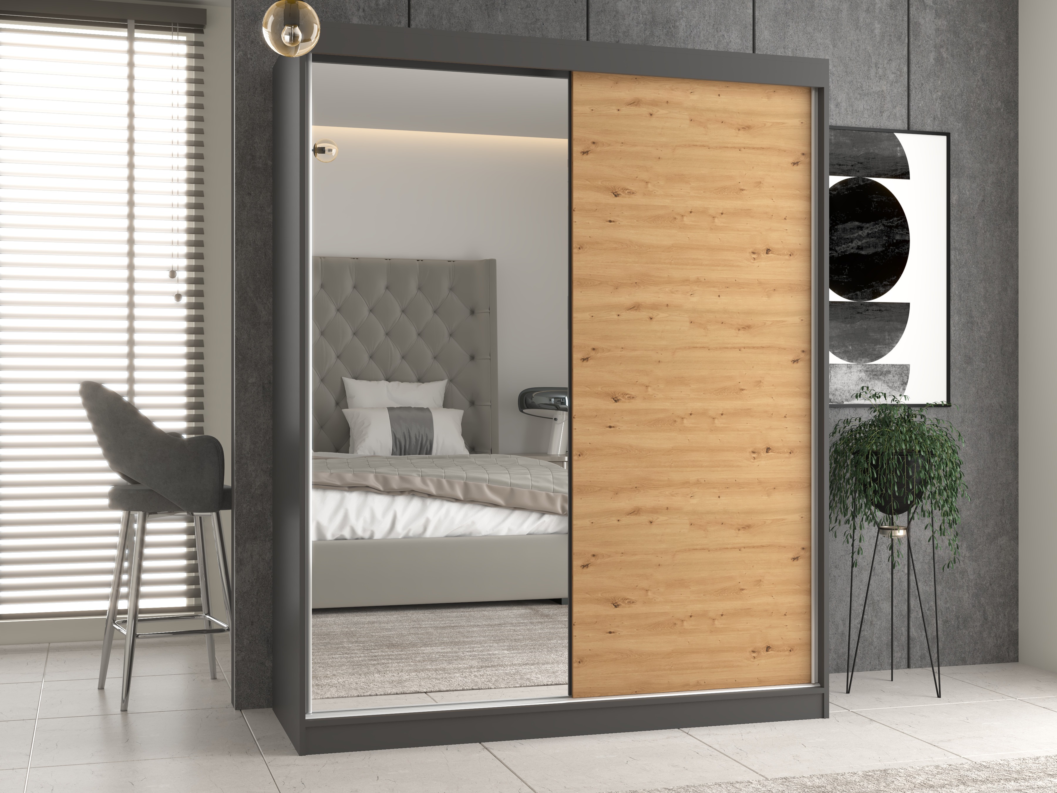 Armoire Mandeville 383 (Chêne Artisan + Anthracite)