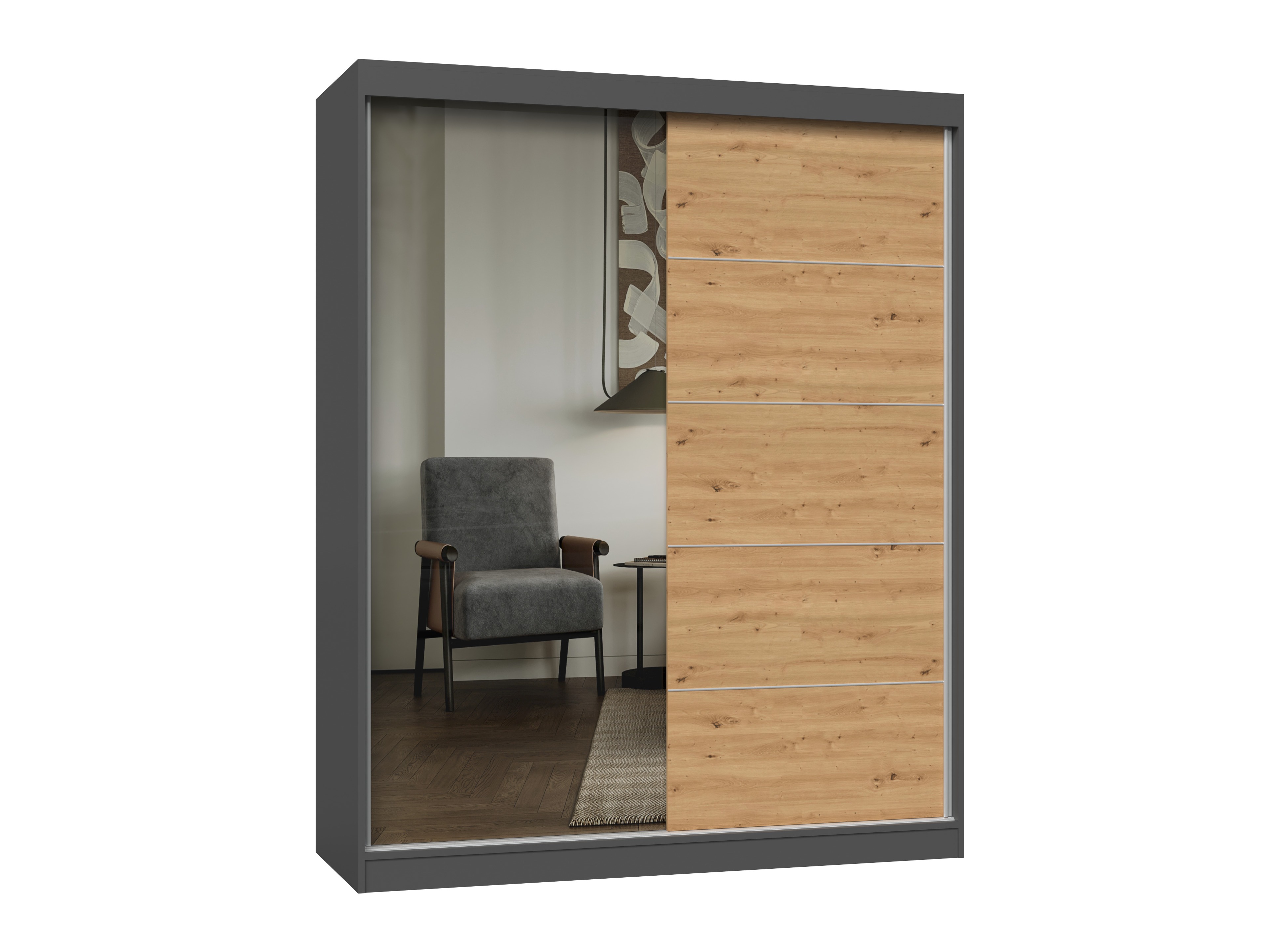Armoire Mandeville 389 (Chêne Artisan + Anthracite)