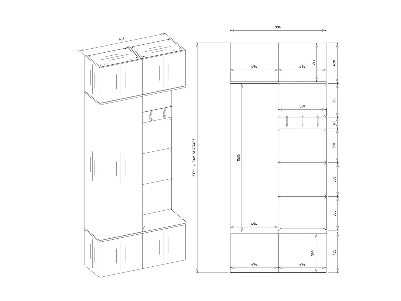 Meuble d'entrée Domtori 100 (Chêne Artisan)