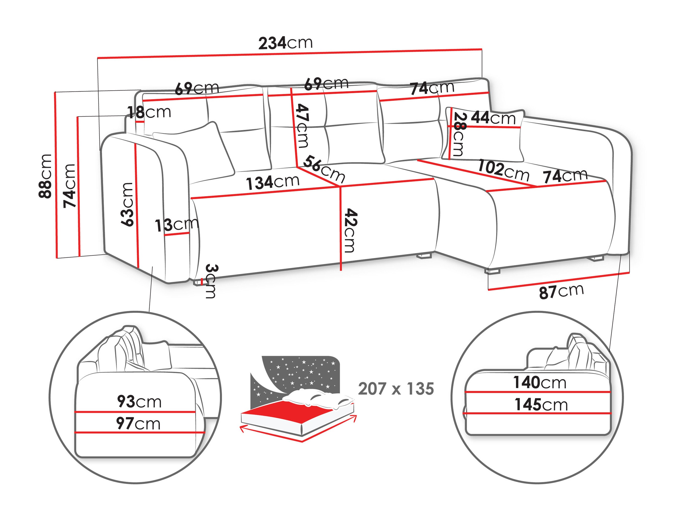 Canapé d'angle Delano 100 (Poso 135)