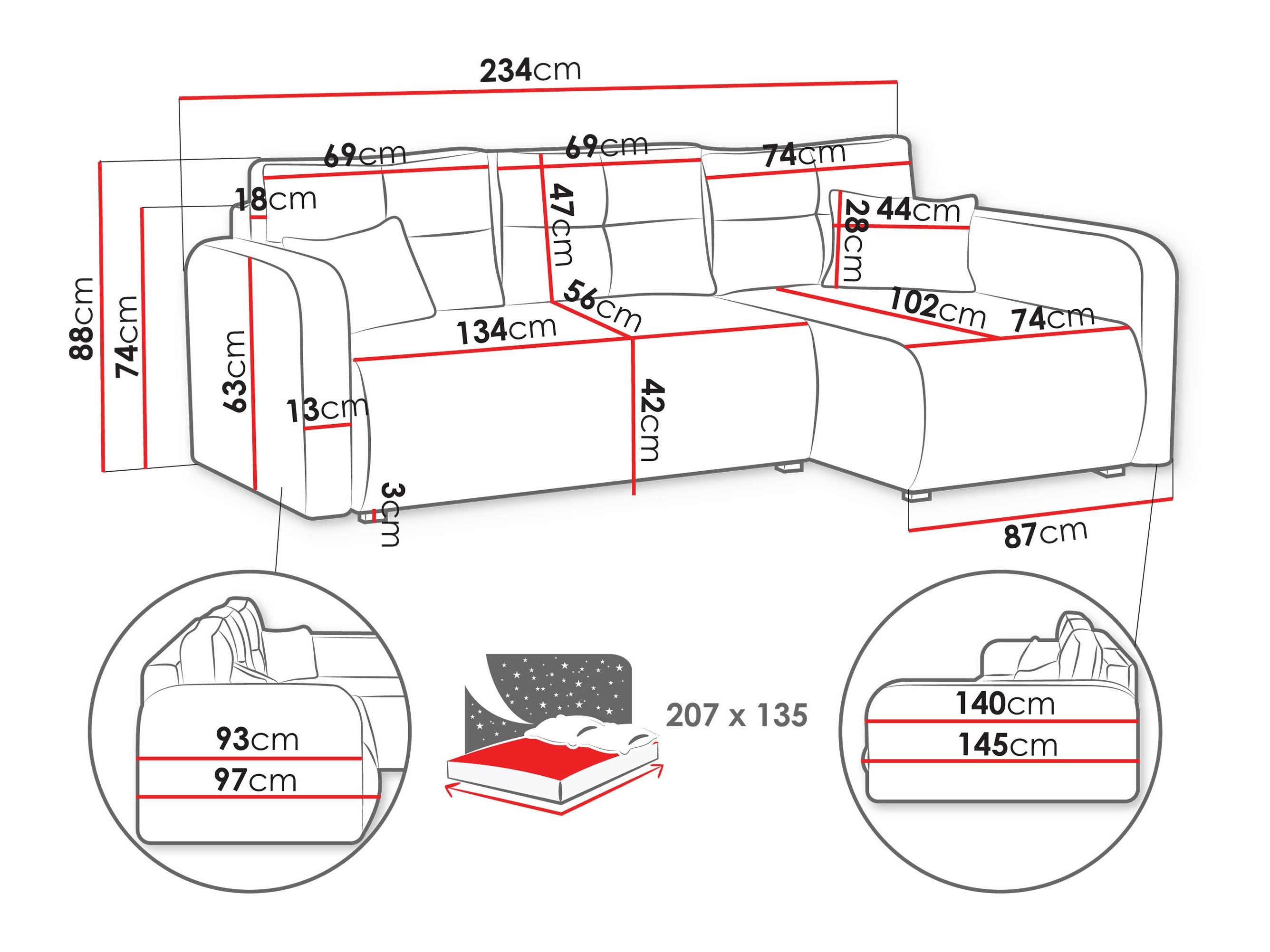 Canapé d'angle Delano 100 (Poso 135)