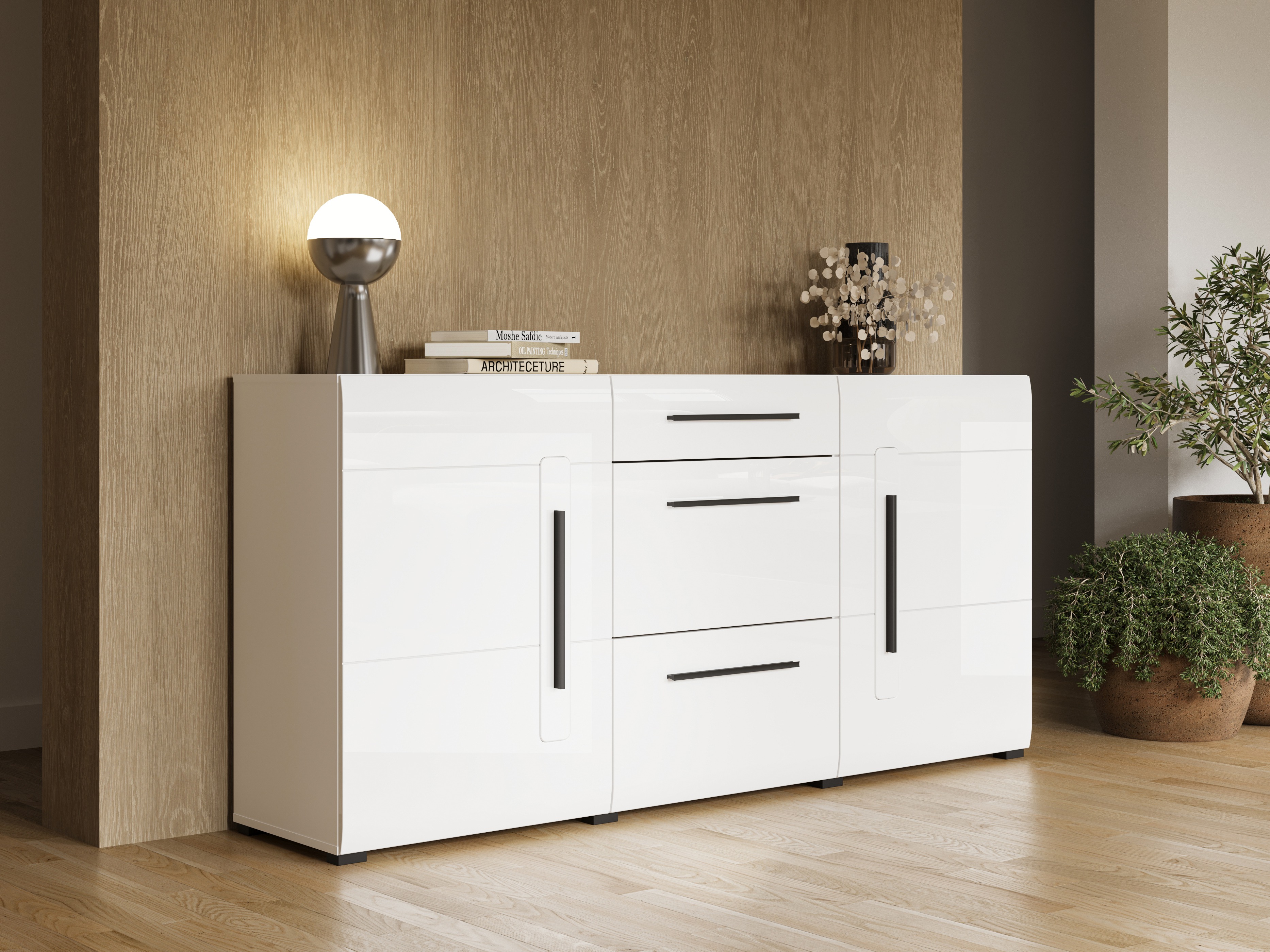 Commode Ophsalu 108 (Blanc + Blanc brillant)