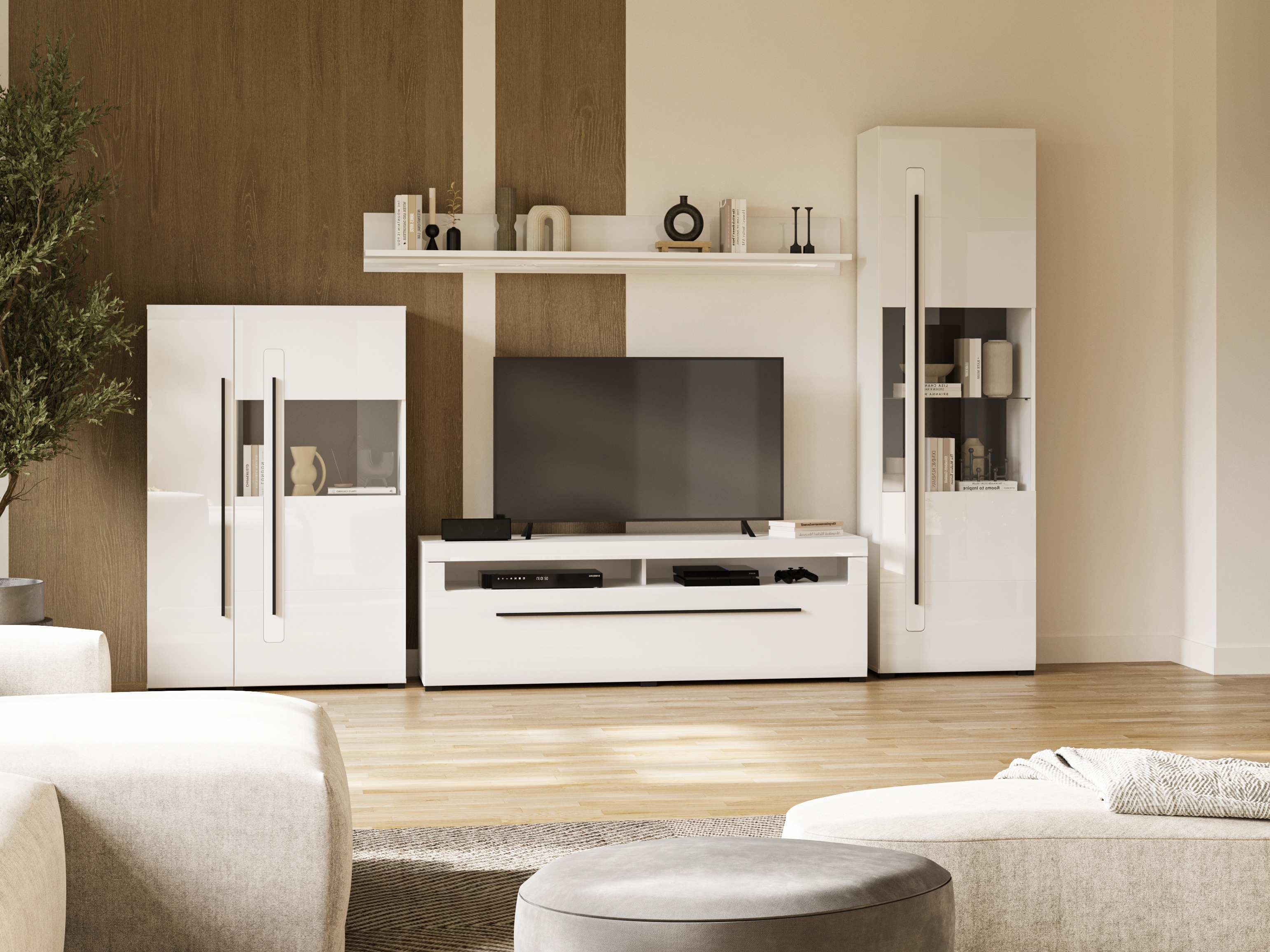 Ensemble de salon Ophsalu 111 (Blanc + Blanc brillant)