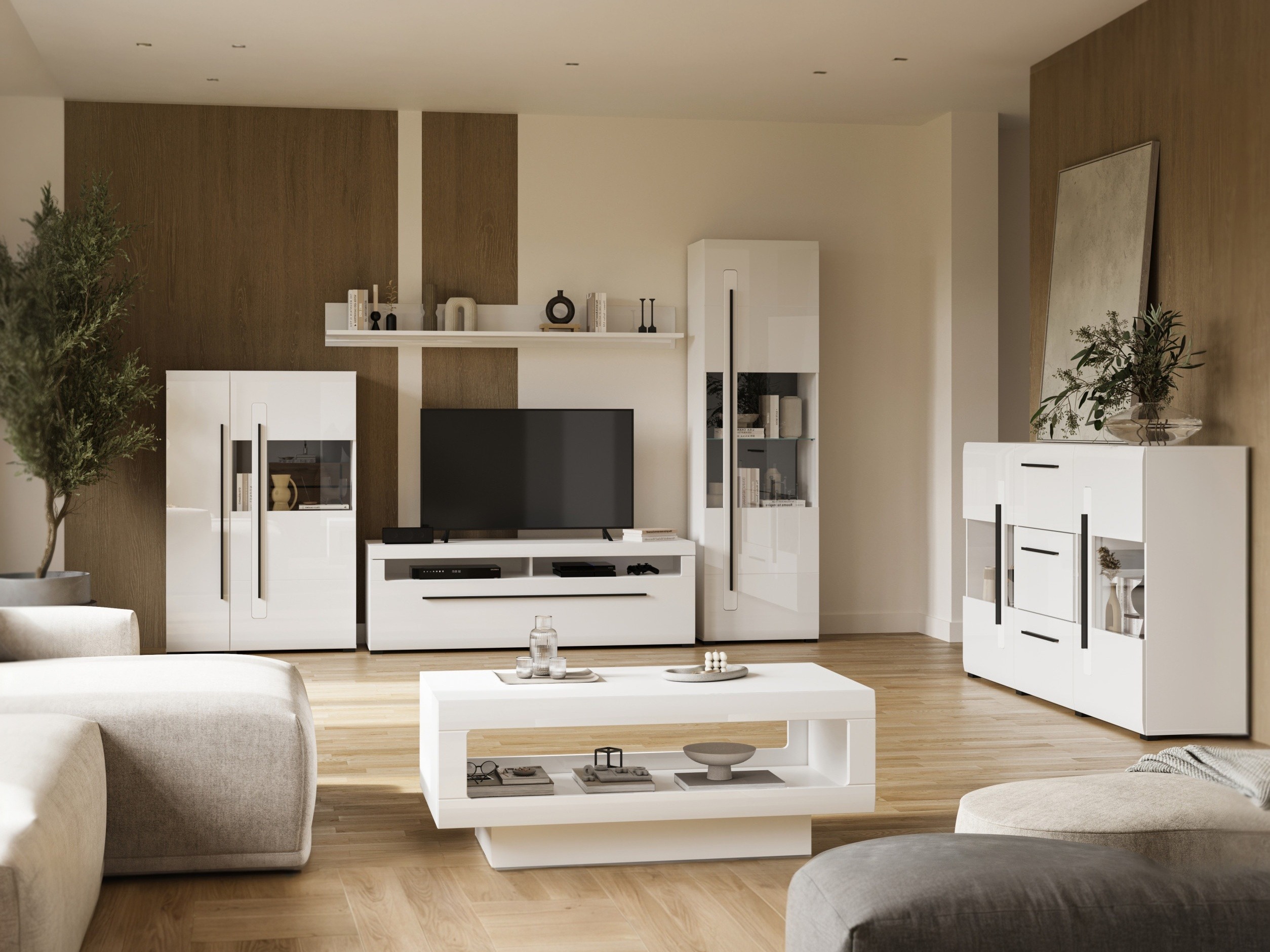 Ensemble de salon Ophsalu 112 (Blanc + Blanc brillant)