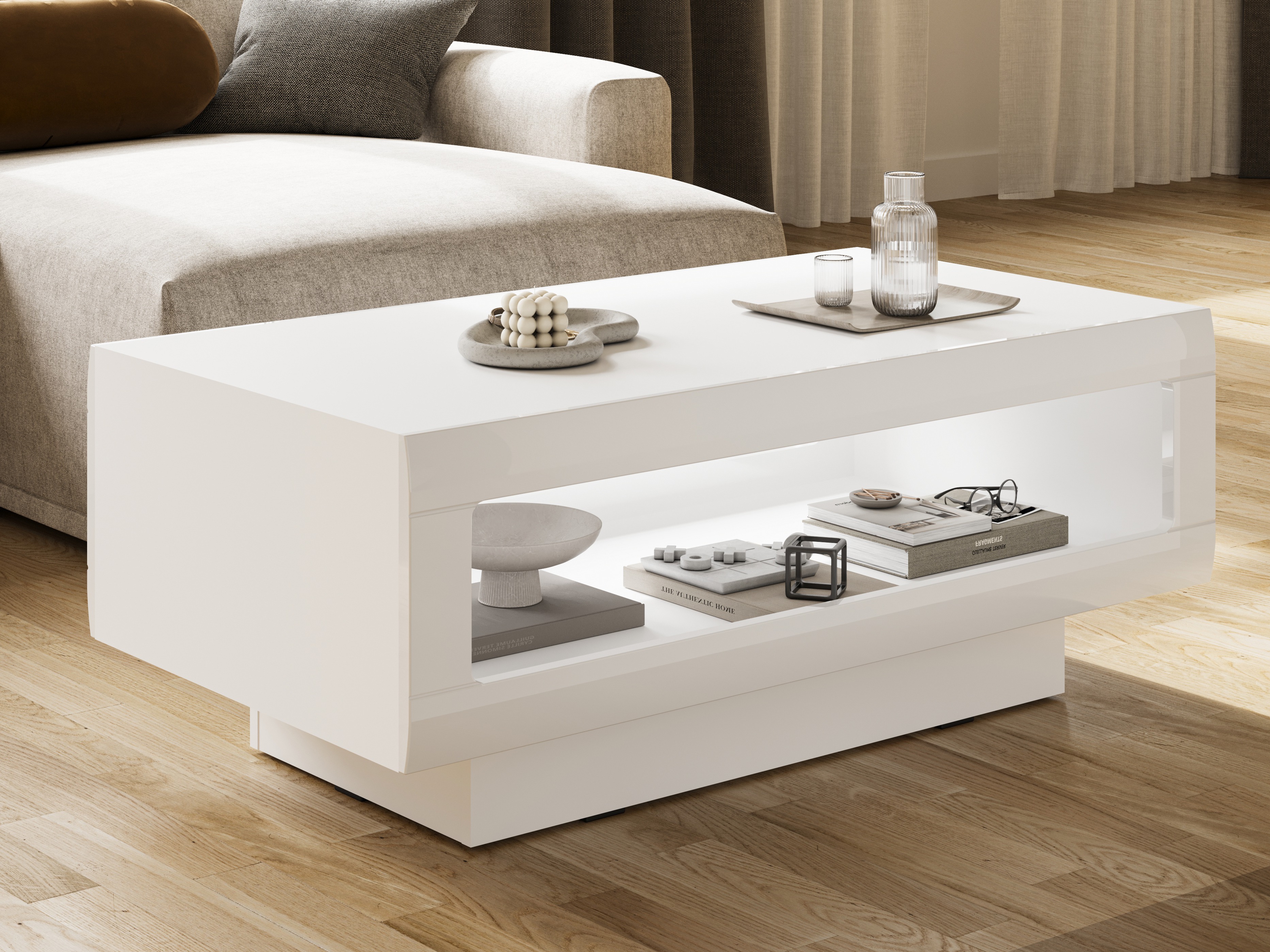 Table basse Ophsalu 102 (Blanc + Blanc brillant)