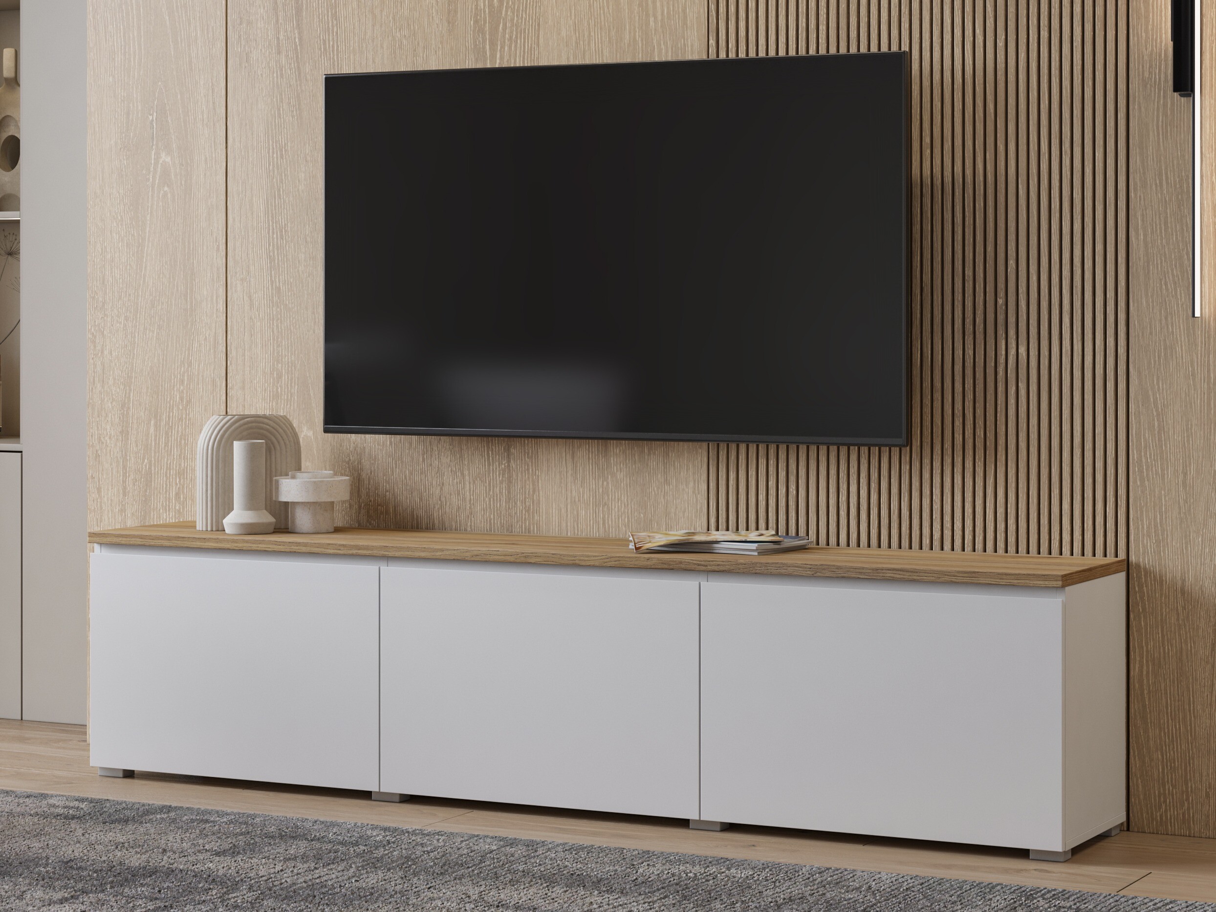 Meuble TV Baletu 113 (Blanc + Chêne)