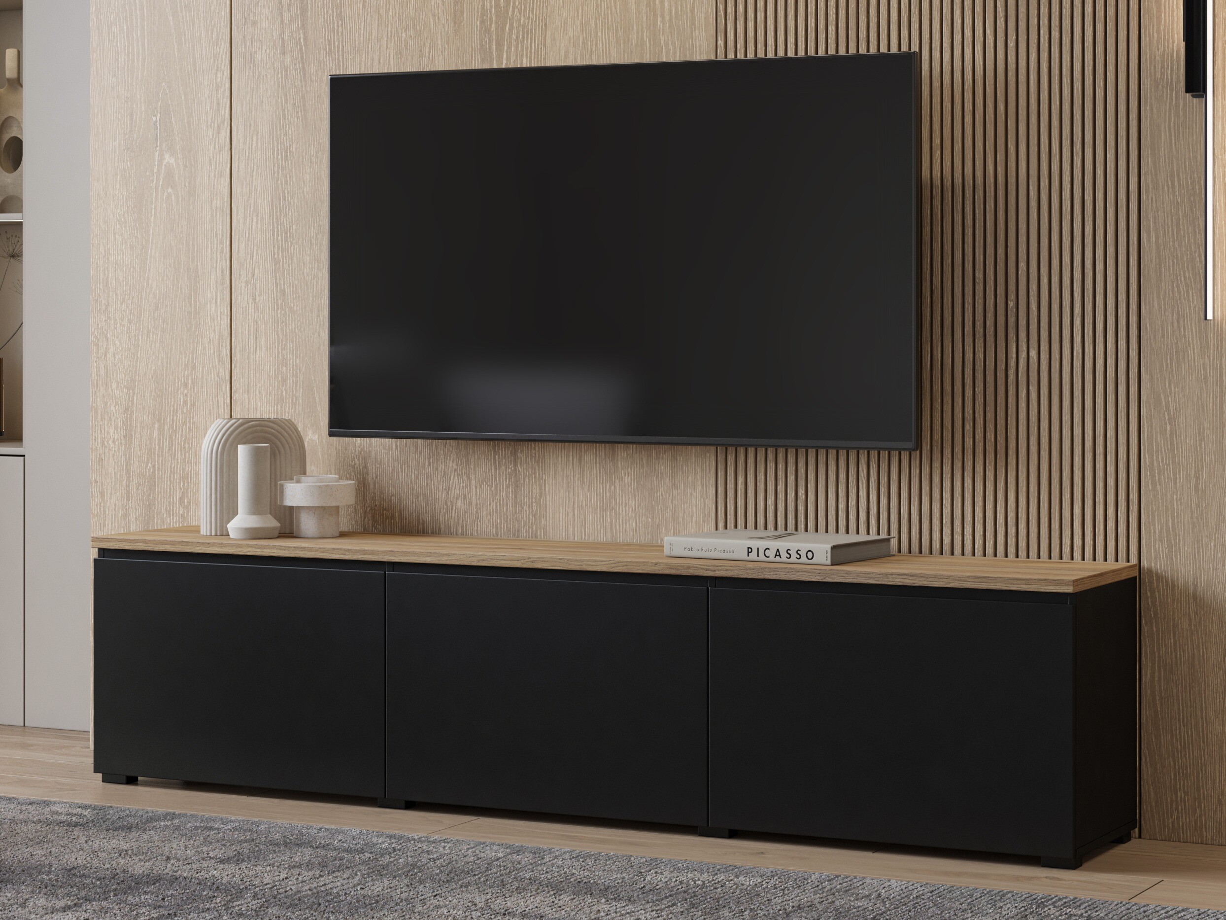 Meuble TV Baletu 113 (Noir + Chêne)