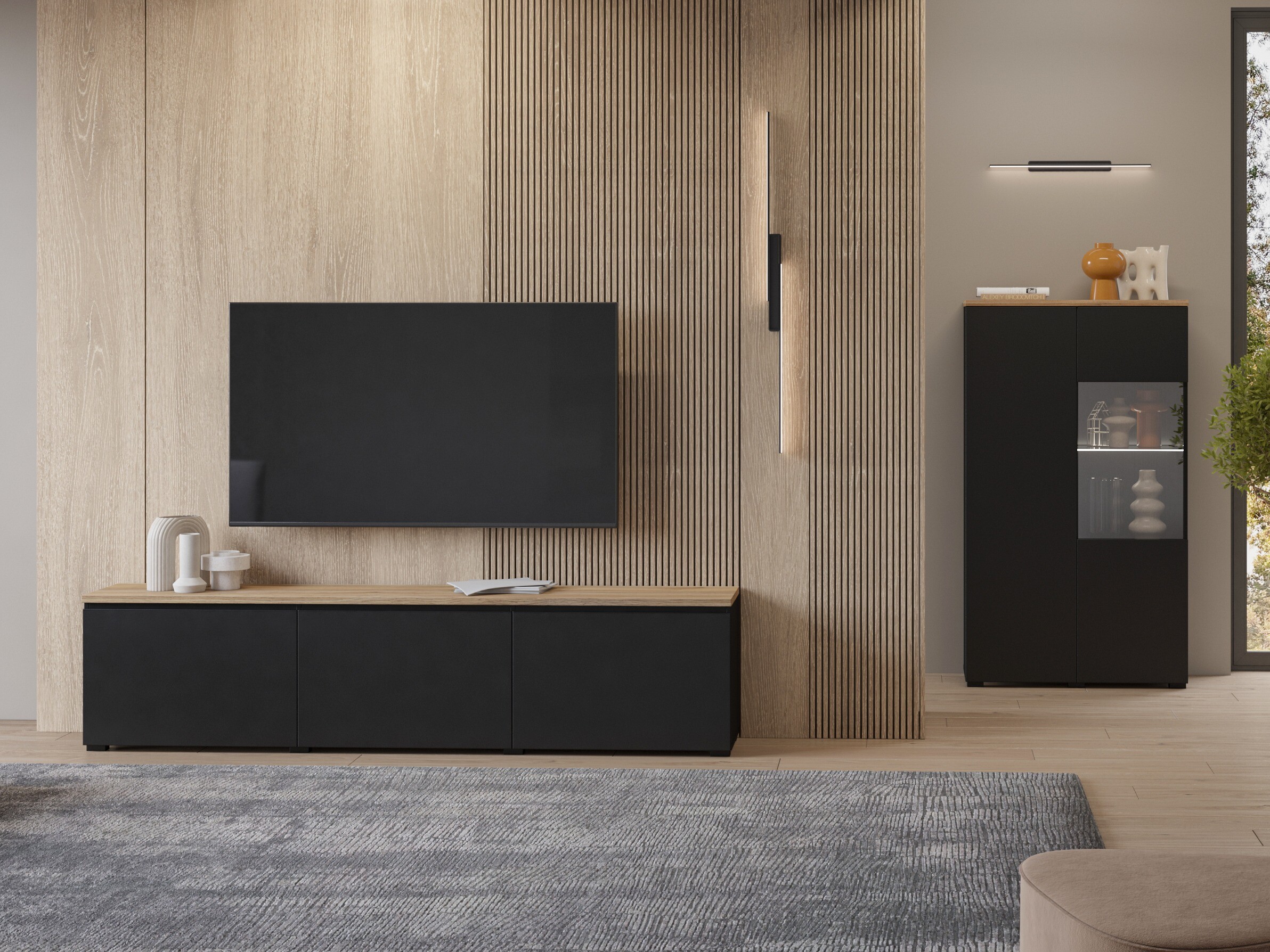 Meuble TV Baletu 113 (Noir + Chêne)