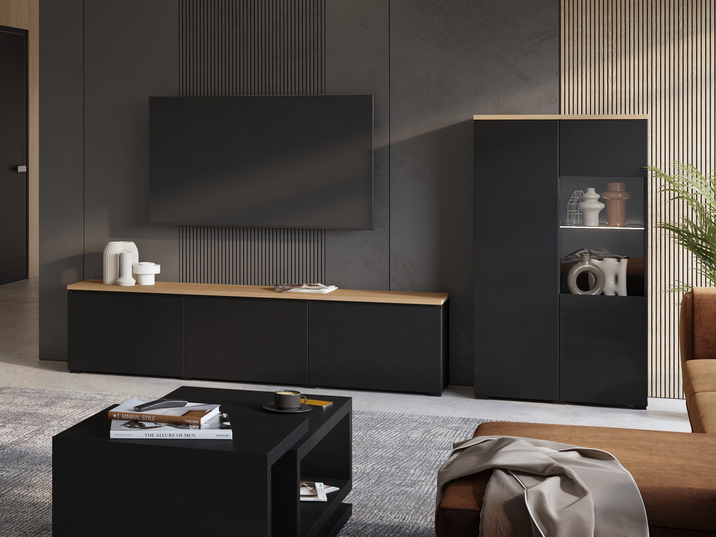 Meuble TV Baletu 113 (Noir + Chêne)