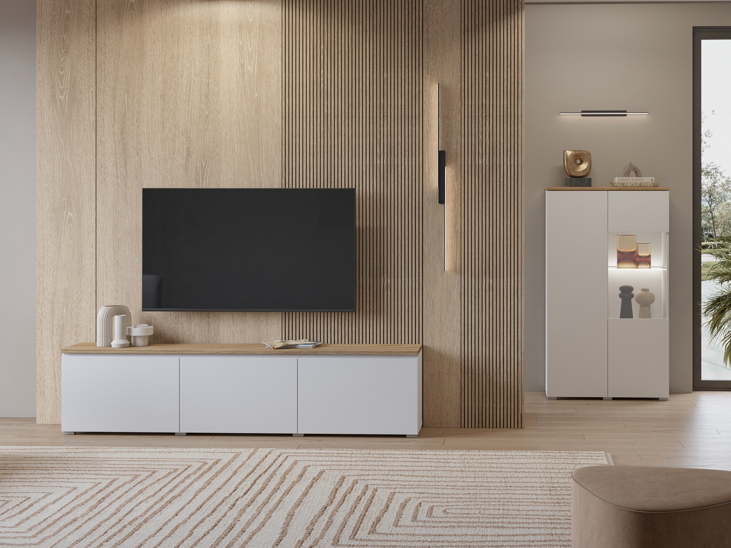Meuble TV Baletu 115 (Blanc + Chêne)