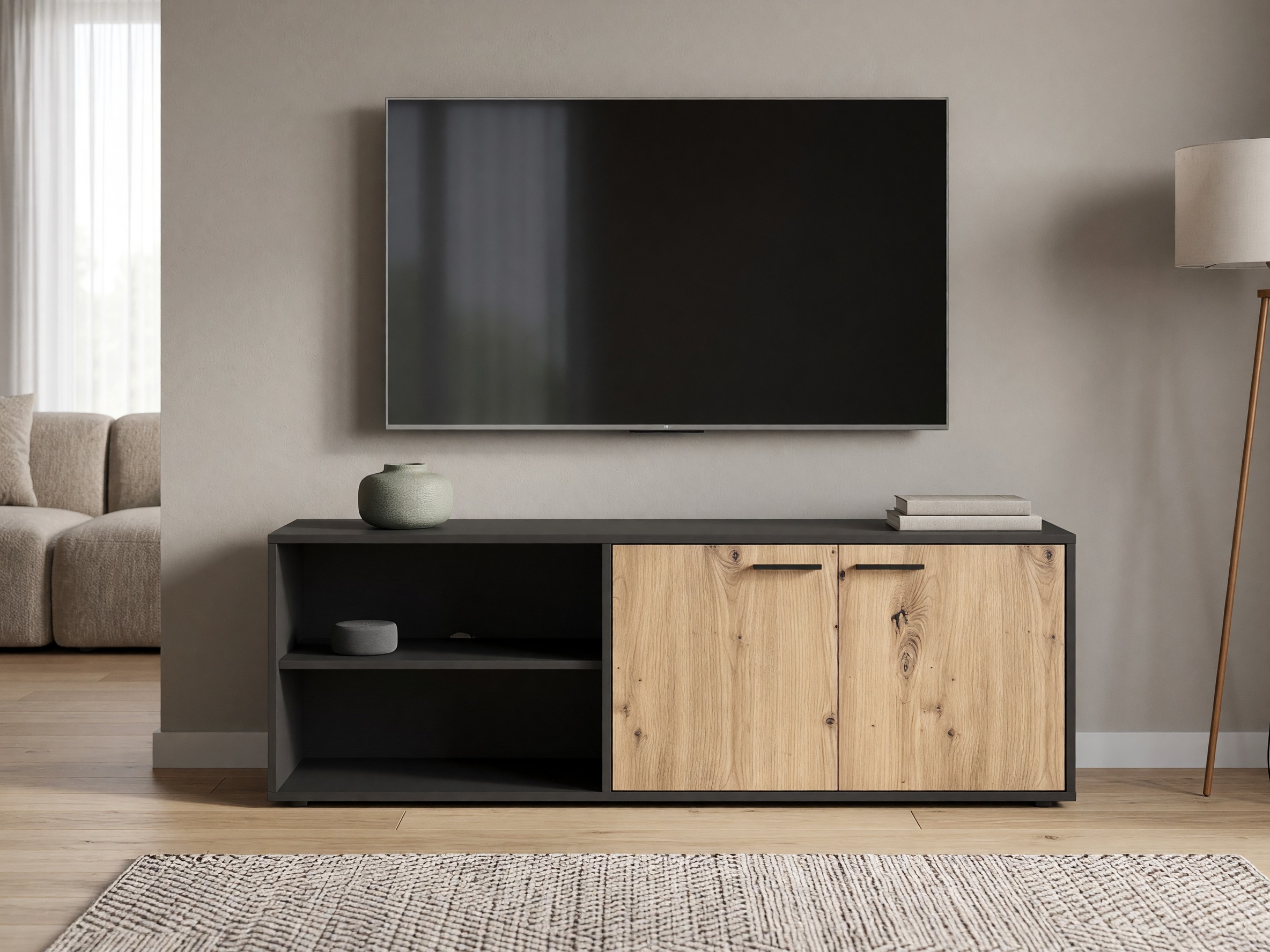 Meuble TV Ontario 245 (Anthracite + Chêne Artisan)
