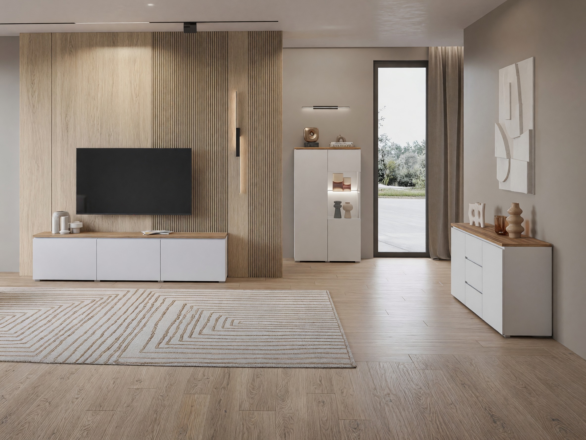 Ensemble de salon Baletu 114 (Blanc + Chêne)