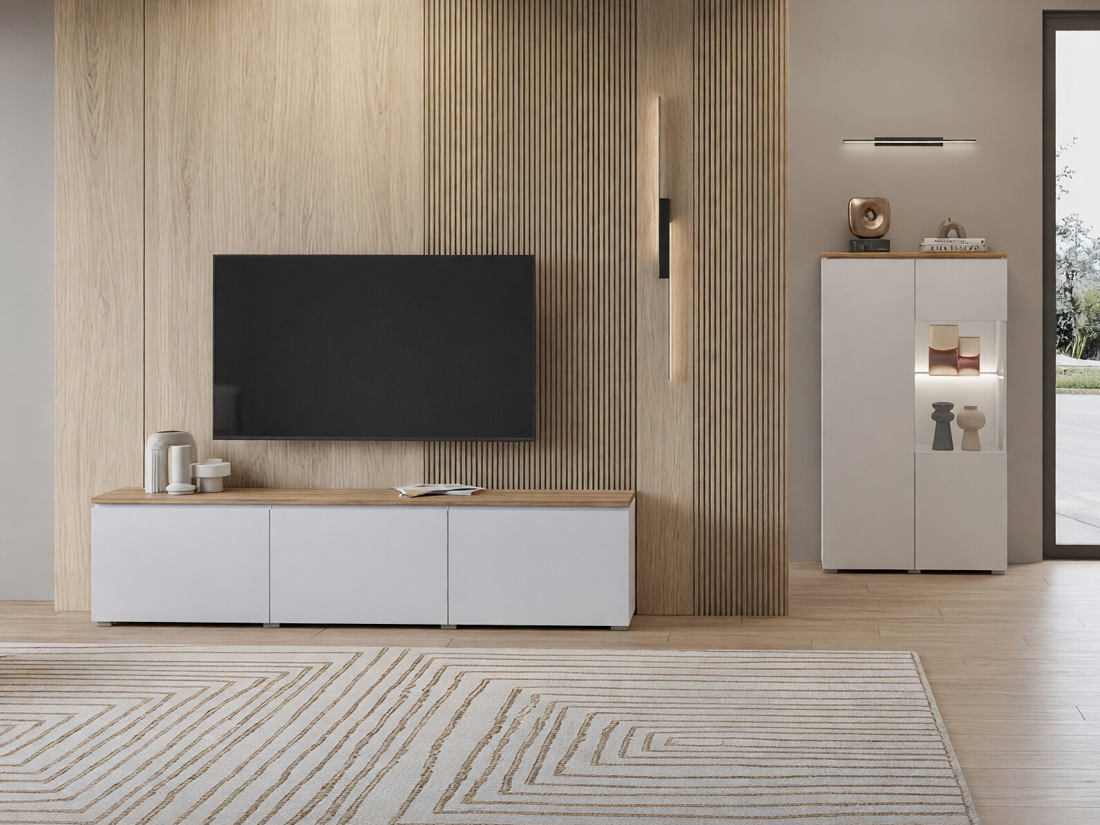 Ensemble de salon Baletu 114 (Blanc + Chêne)