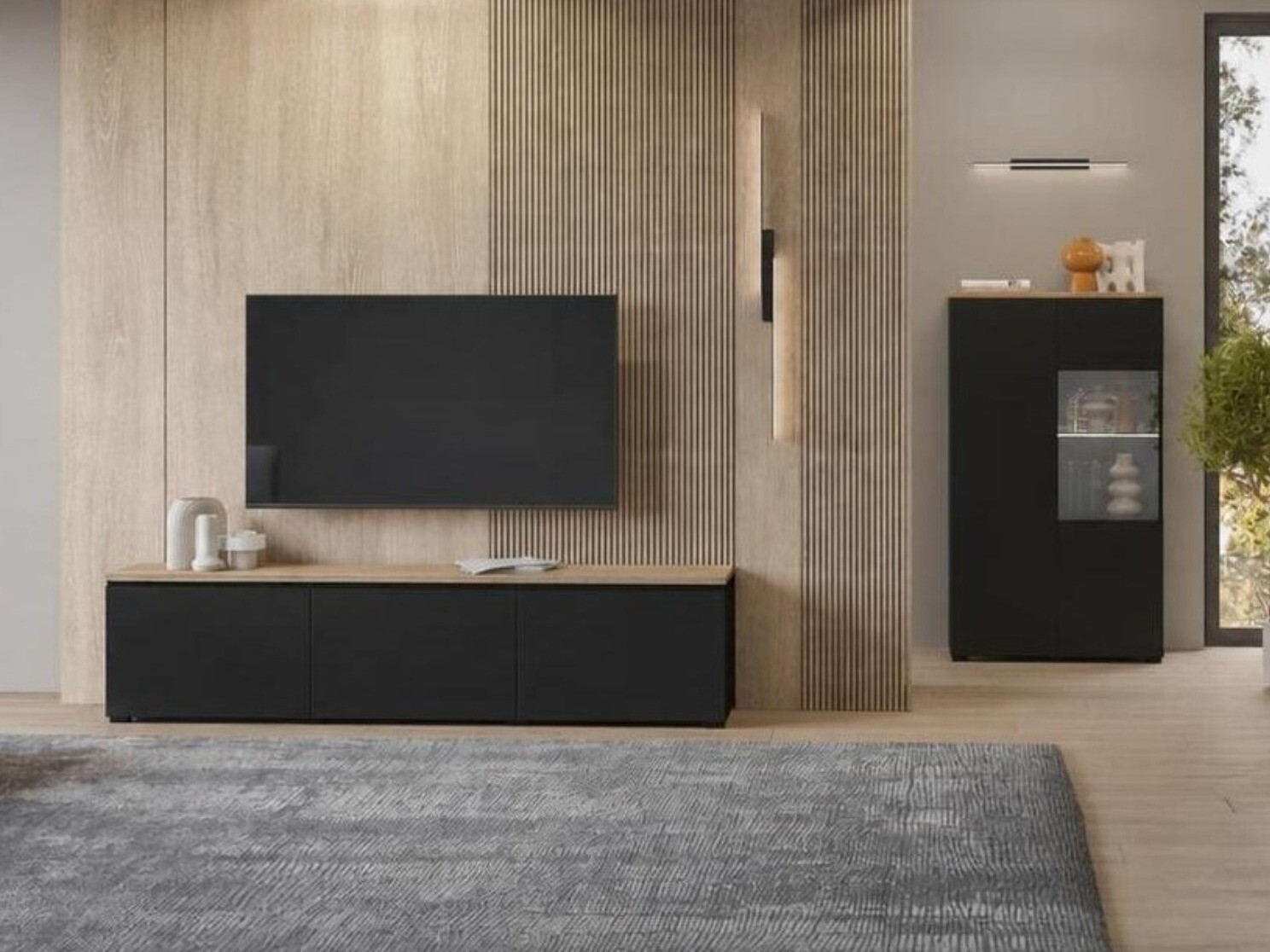 Ensemble de salon Baletu 114 (Noir + Chêne)