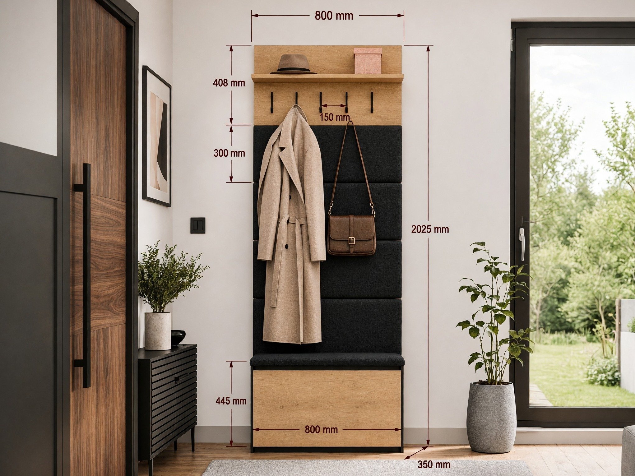 Meuble d'entrée Mandeville 404 (Noir + Chêne Artisan)