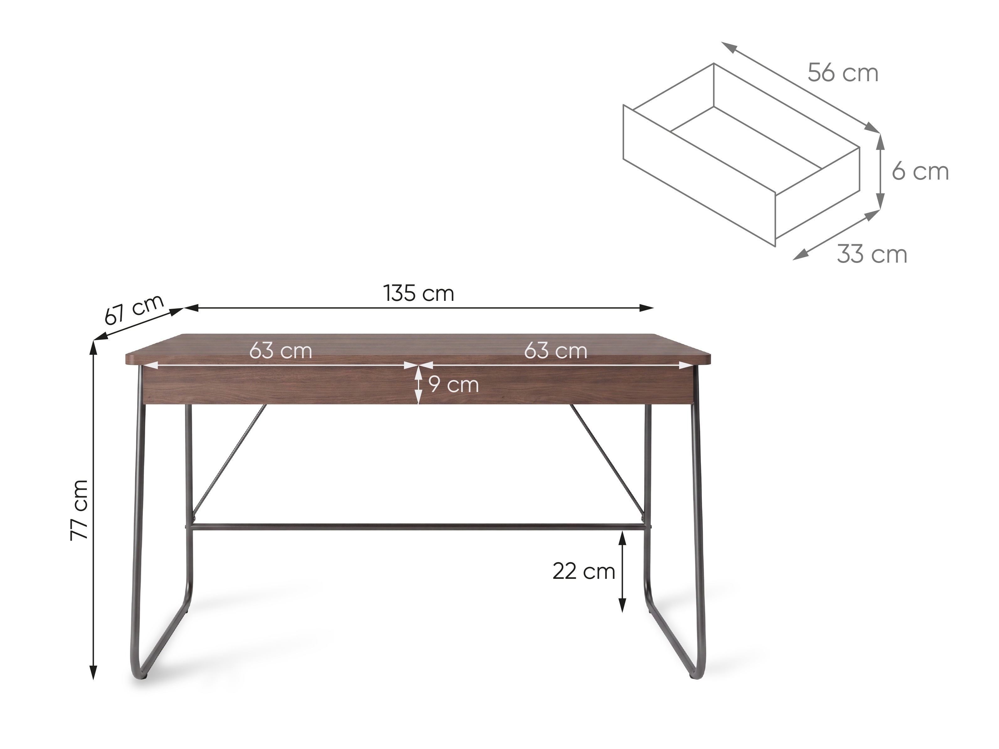 Bureau Fresno 185 (Chêne foncé)