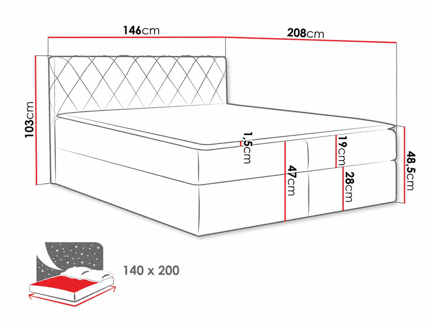 Lit boxspring Genus (Velluto 16)