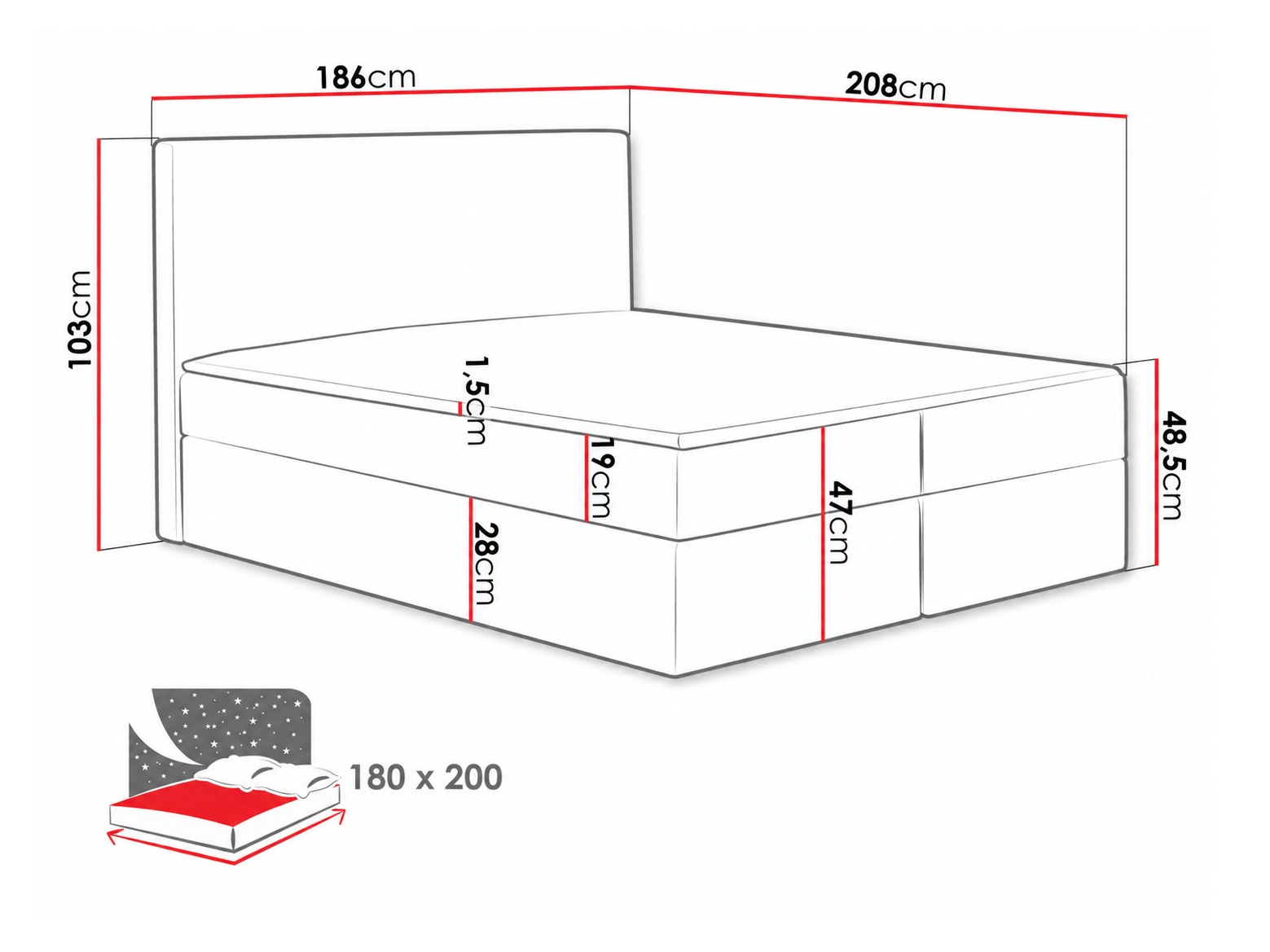 Lit boxspring Nix (Velluto 10)