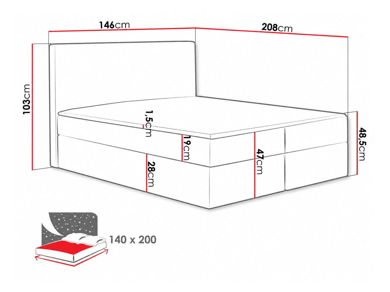 Lit boxspring Nix (Velluto 14)