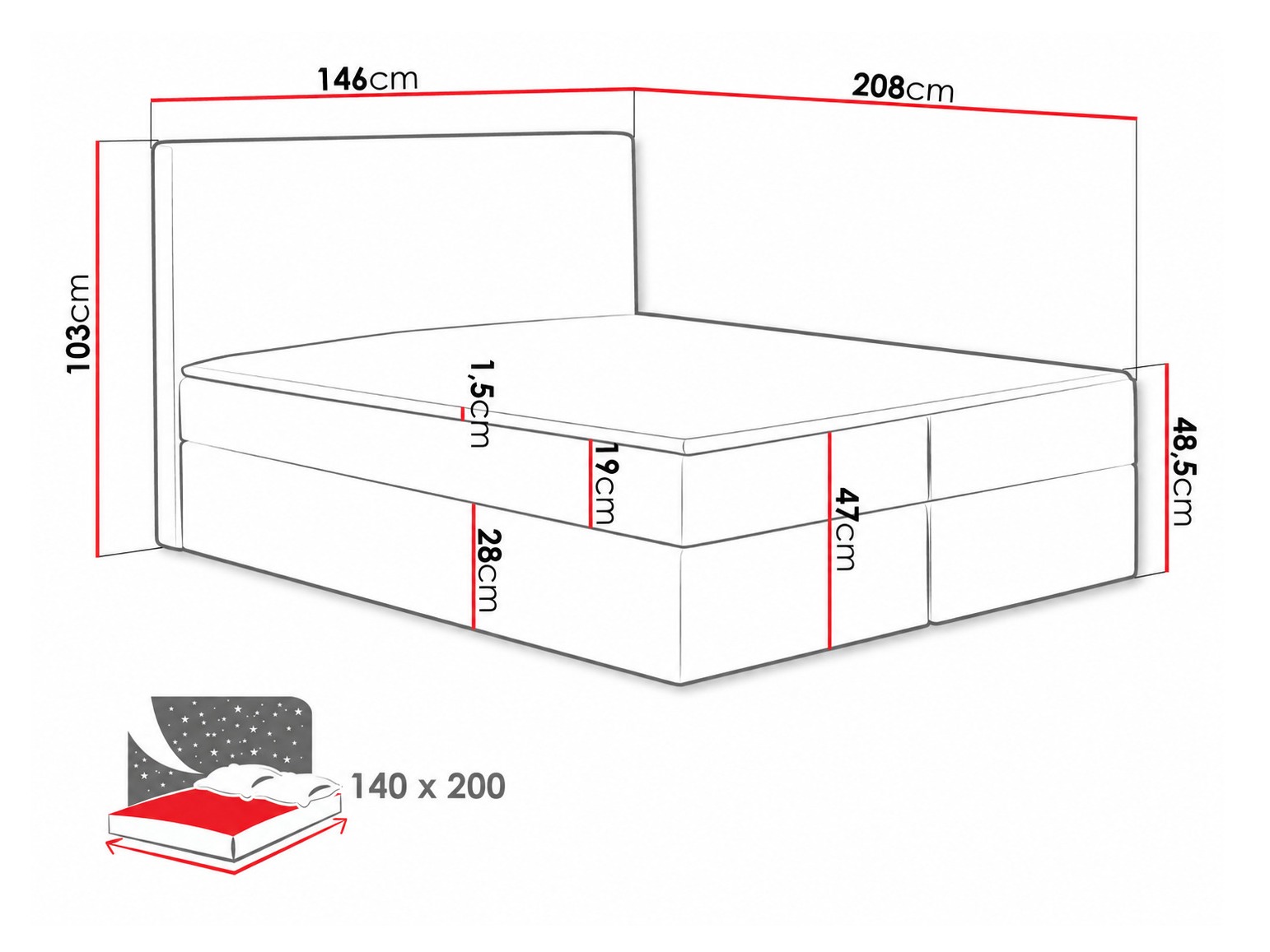 Lit boxspring Nix (Velluto 3)