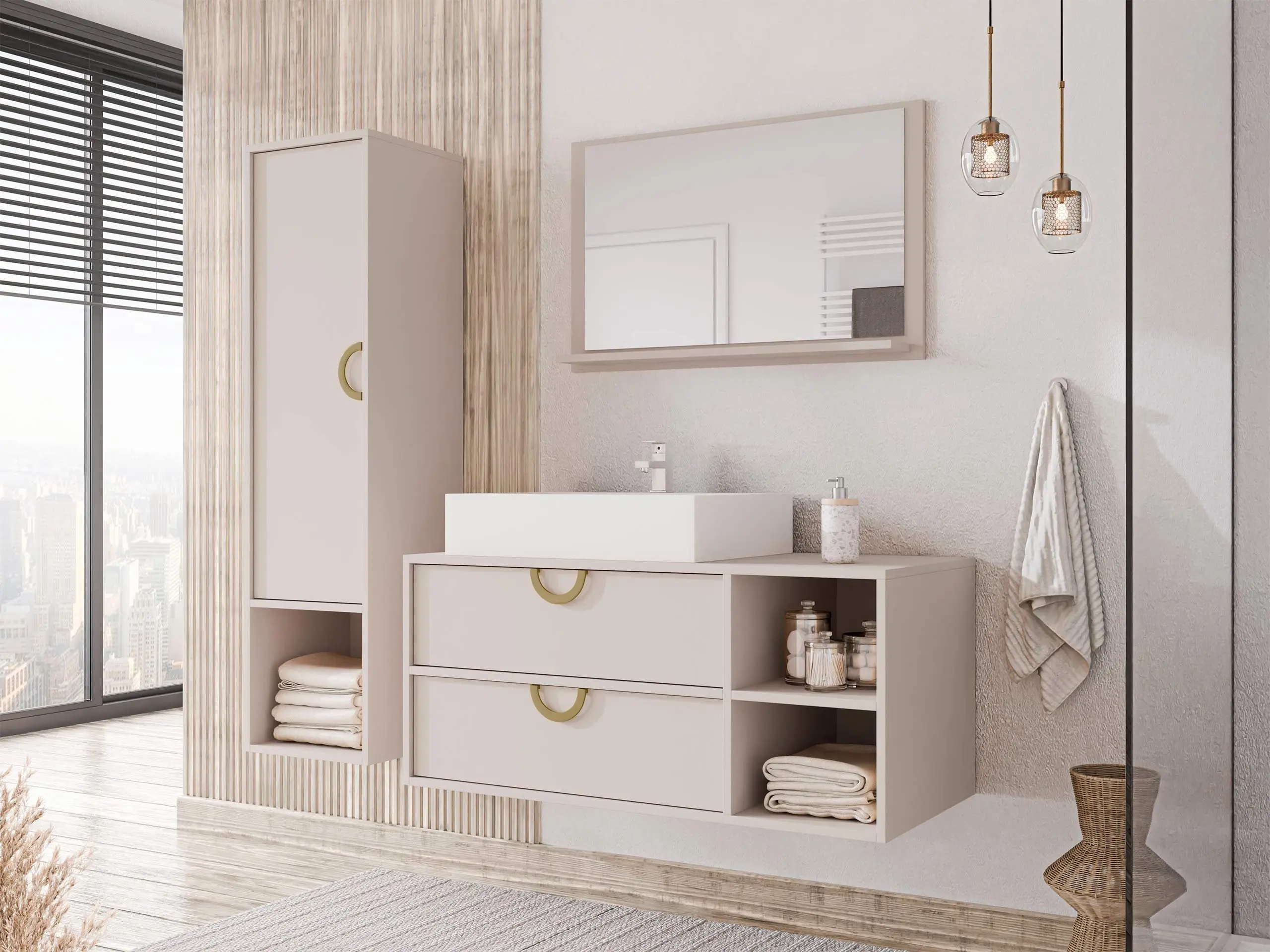 Armoire de salle de bains murale pour lavabo Sodalis (Cachemire)