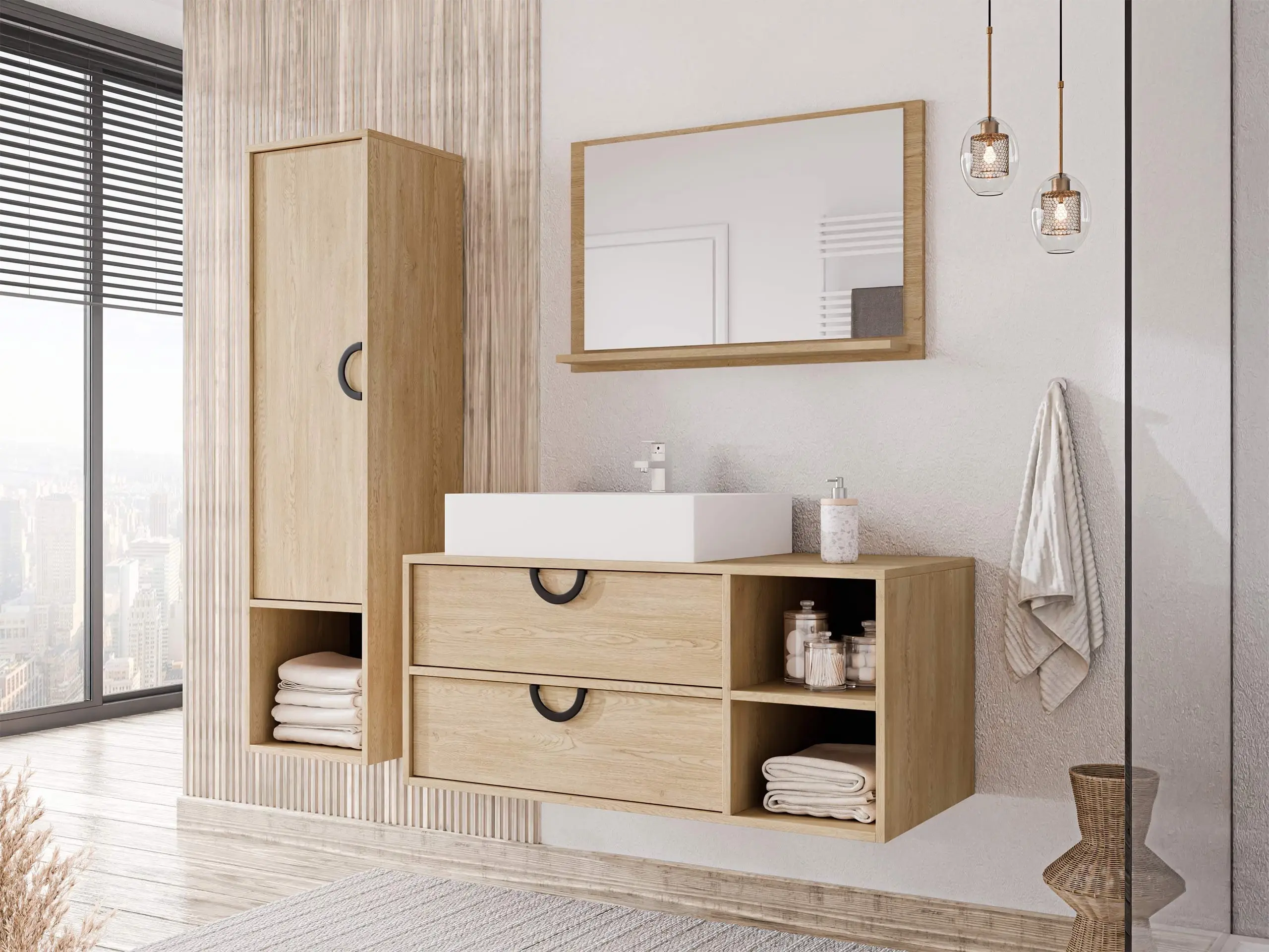 Armoire de salle de bains murale pour lavabo Sodalis (Chêne)