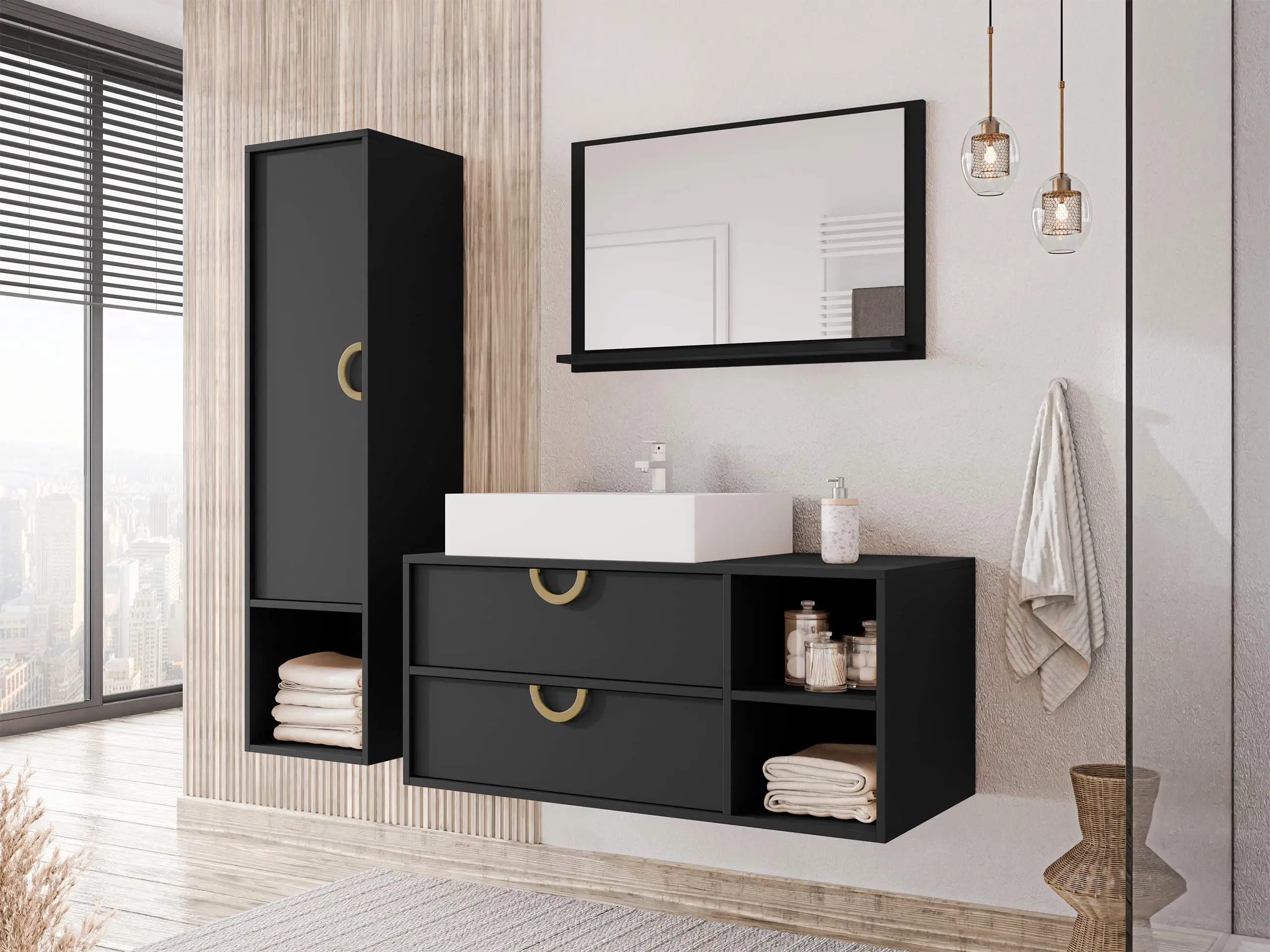 Armoire de salle de bains murale pour lavabo Sodalis (Noir)