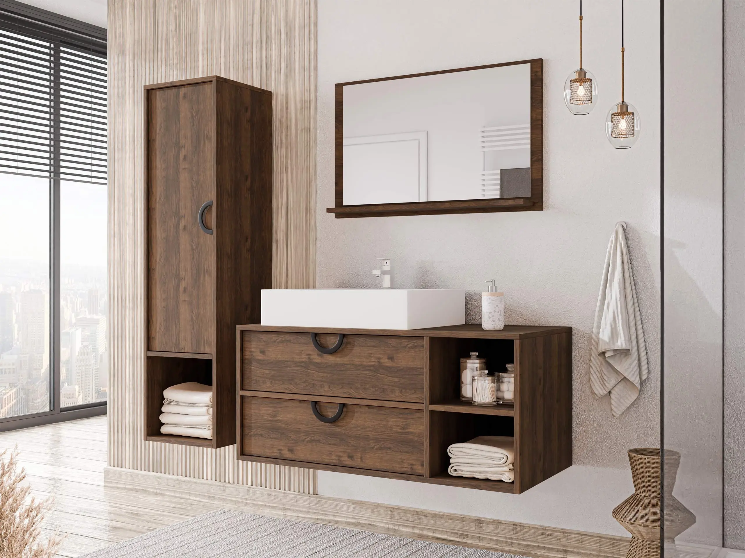 Armoire de salle de bains murale pour lavabo Sodalis (Noyer)