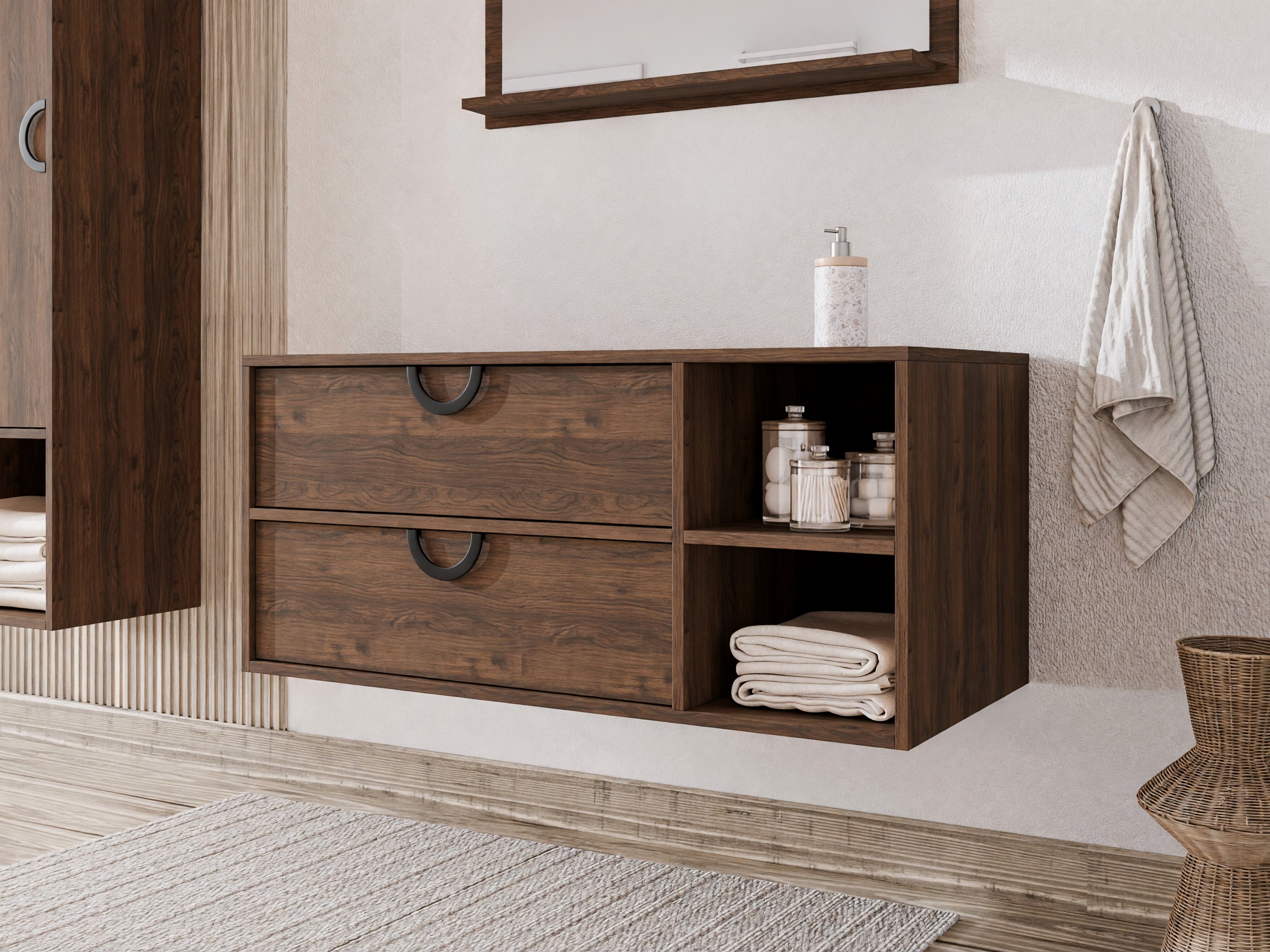 Armoire de salle de bains murale pour lavabo Sodalis (Noyer)