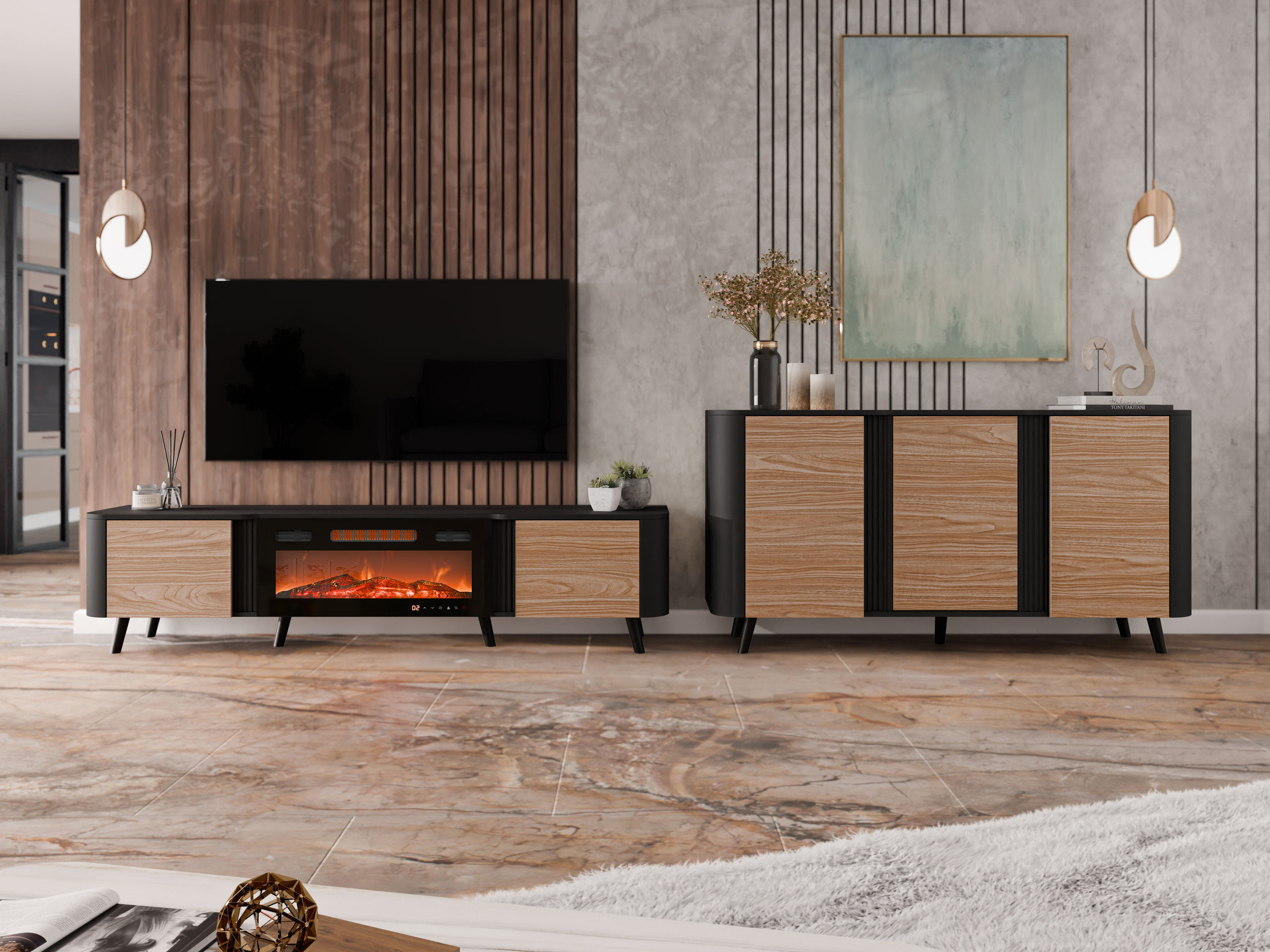Meuble TV Modus (Noir + Noyer)