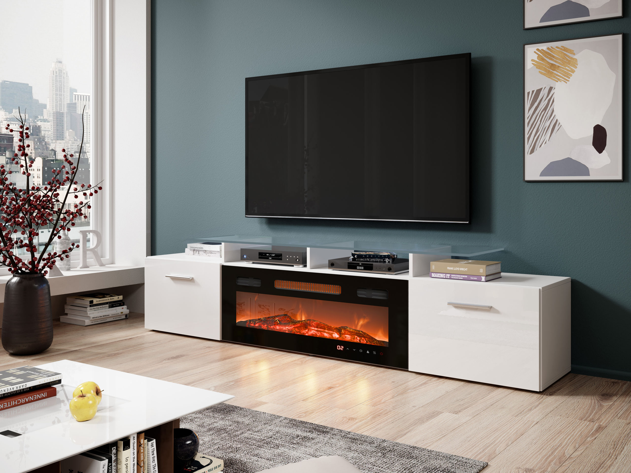 Meuble TV Numerus (Blanc + Blanc brillant)