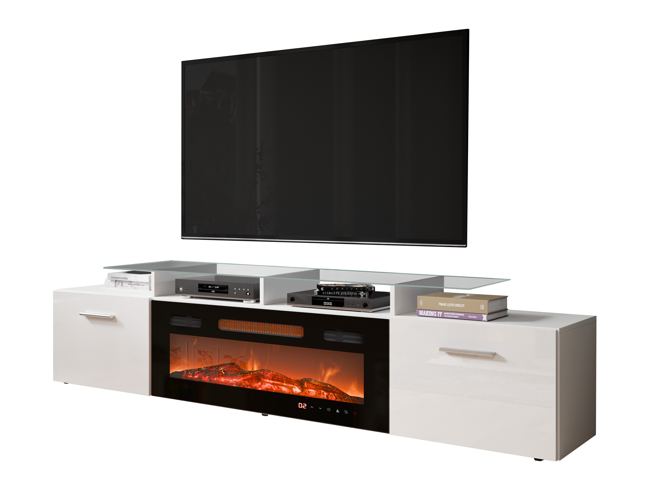 Meuble TV Numerus (Blanc + Blanc brillant)