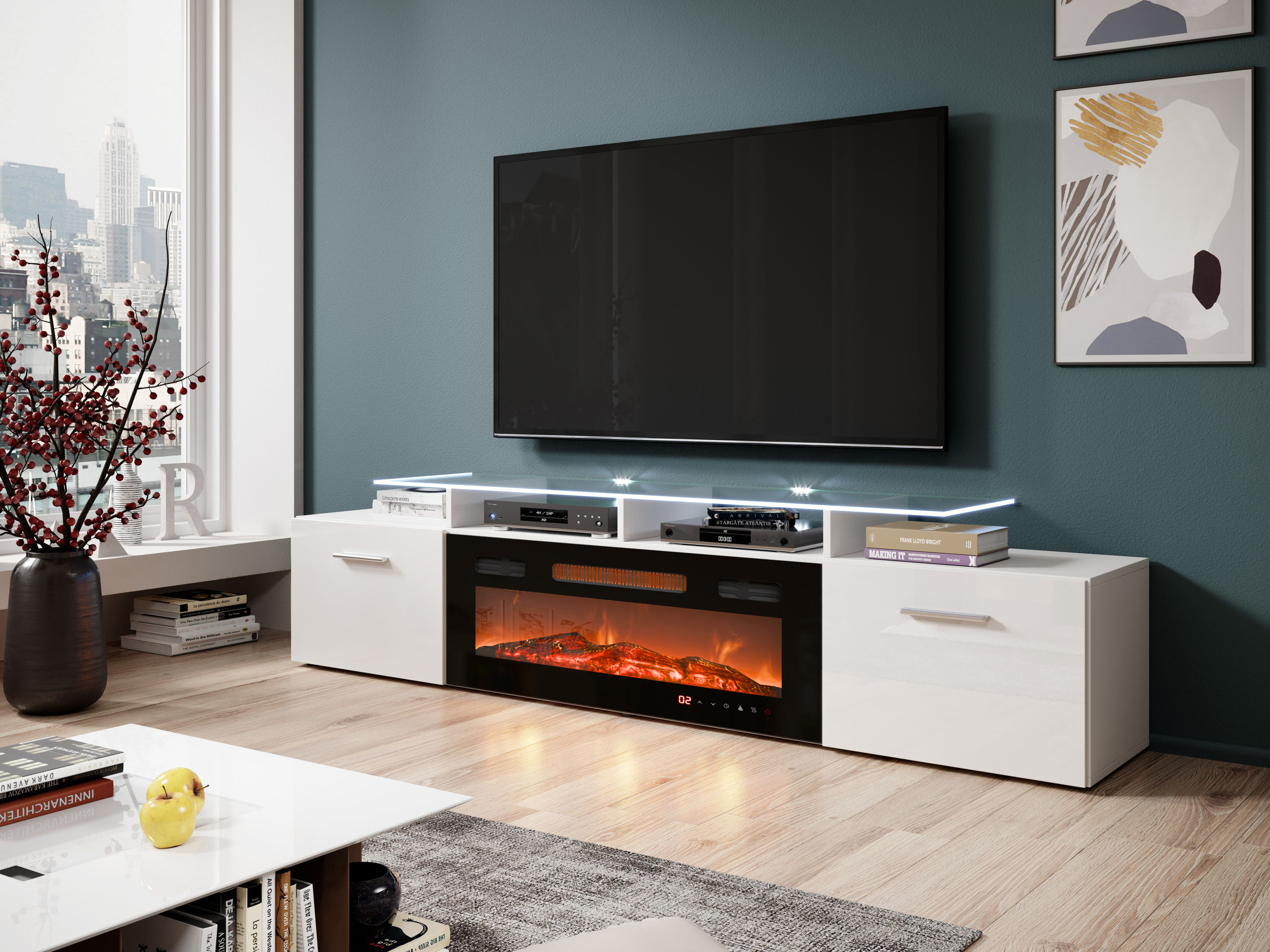 Meuble TV Numerus (Blanc + Blanc brillant)
