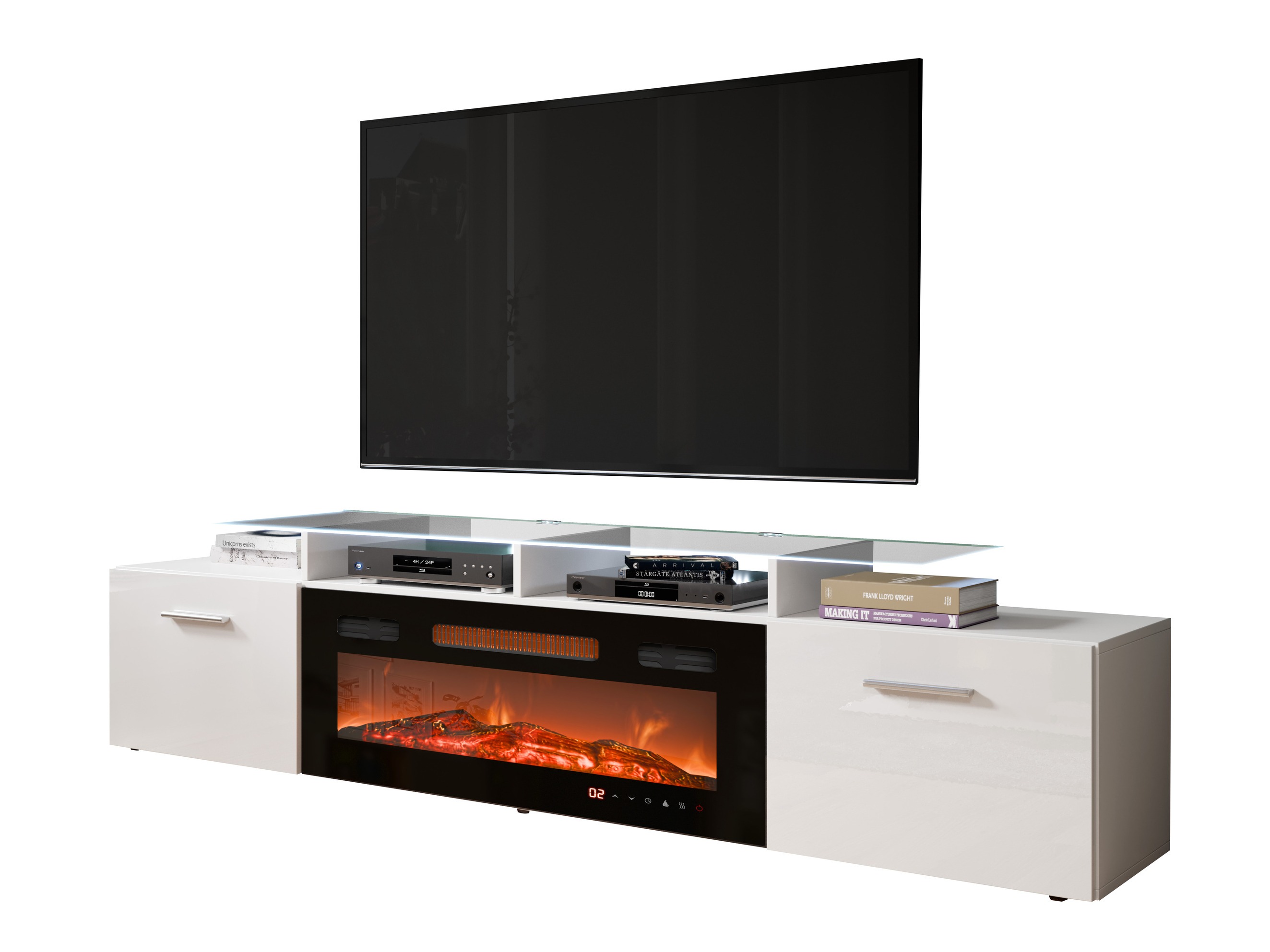 Meuble TV Numerus (Blanc + Blanc brillant)