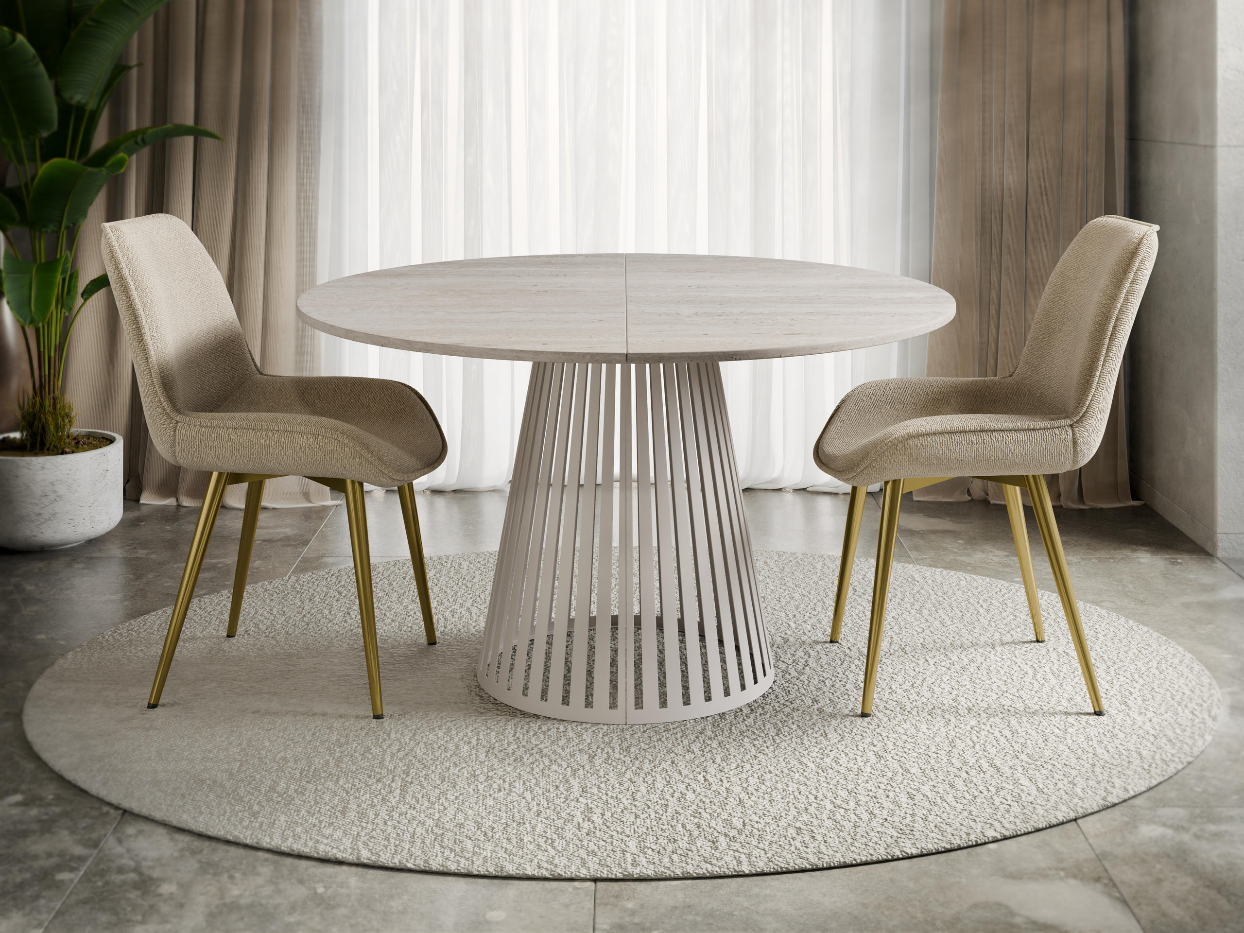 Table Prudentia (Clair Travertine + Cachemire)