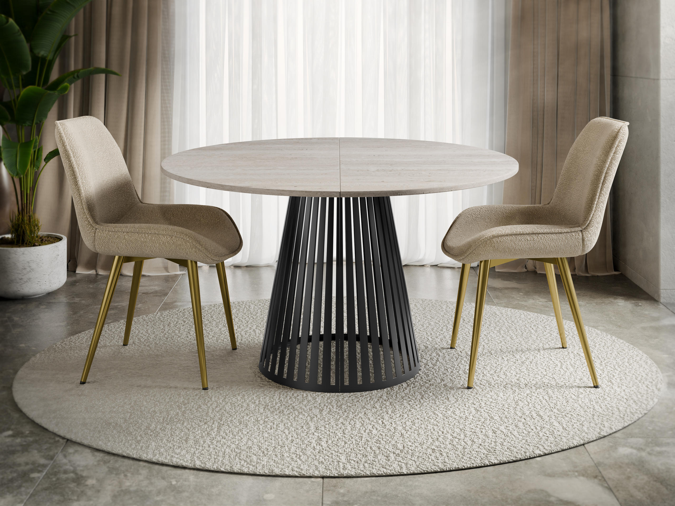 Table Prudentia (Travertin clair + Noir)