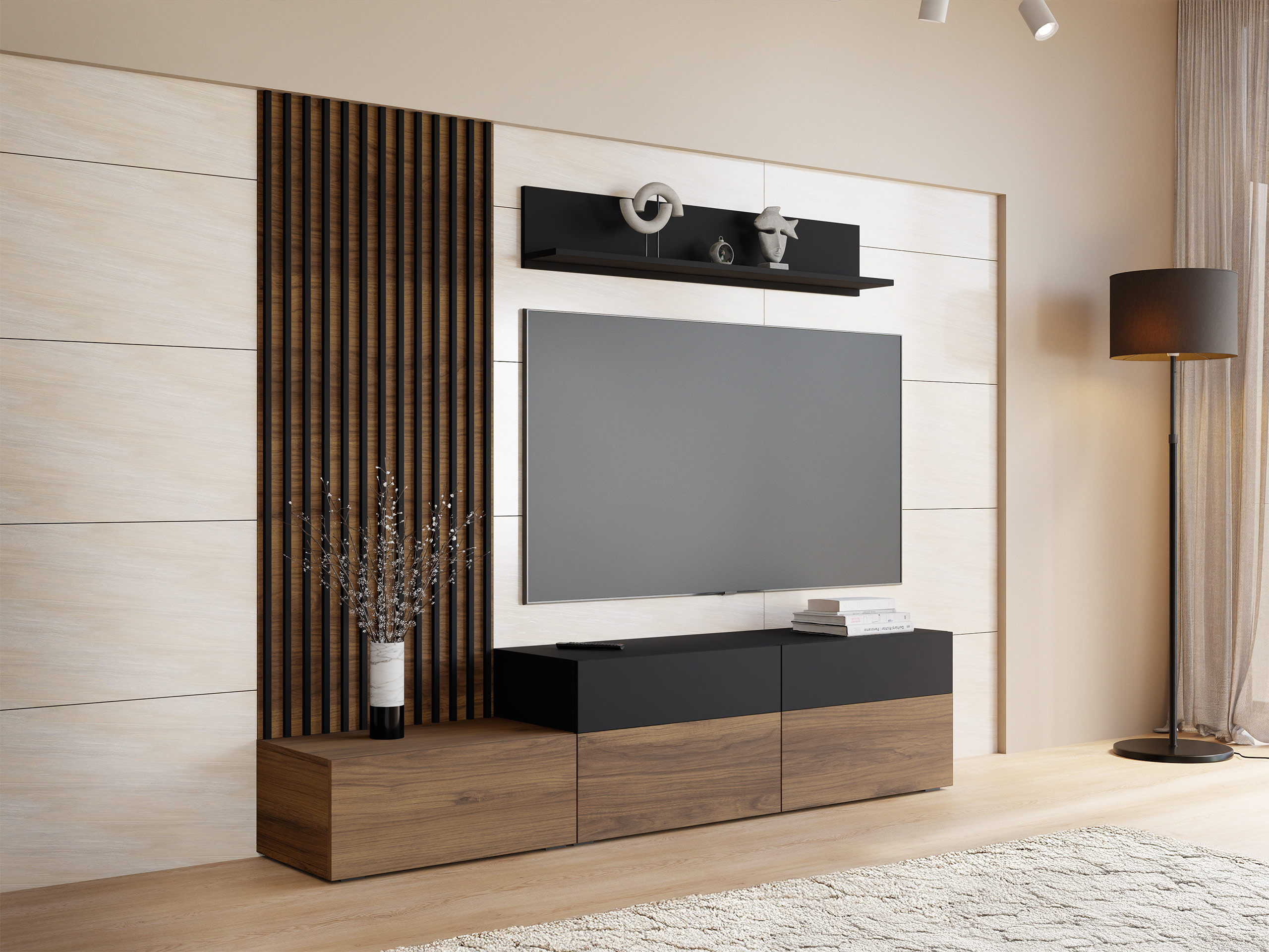 Ensemble de salon Comfivo Munium I (Noyer + Noir)
