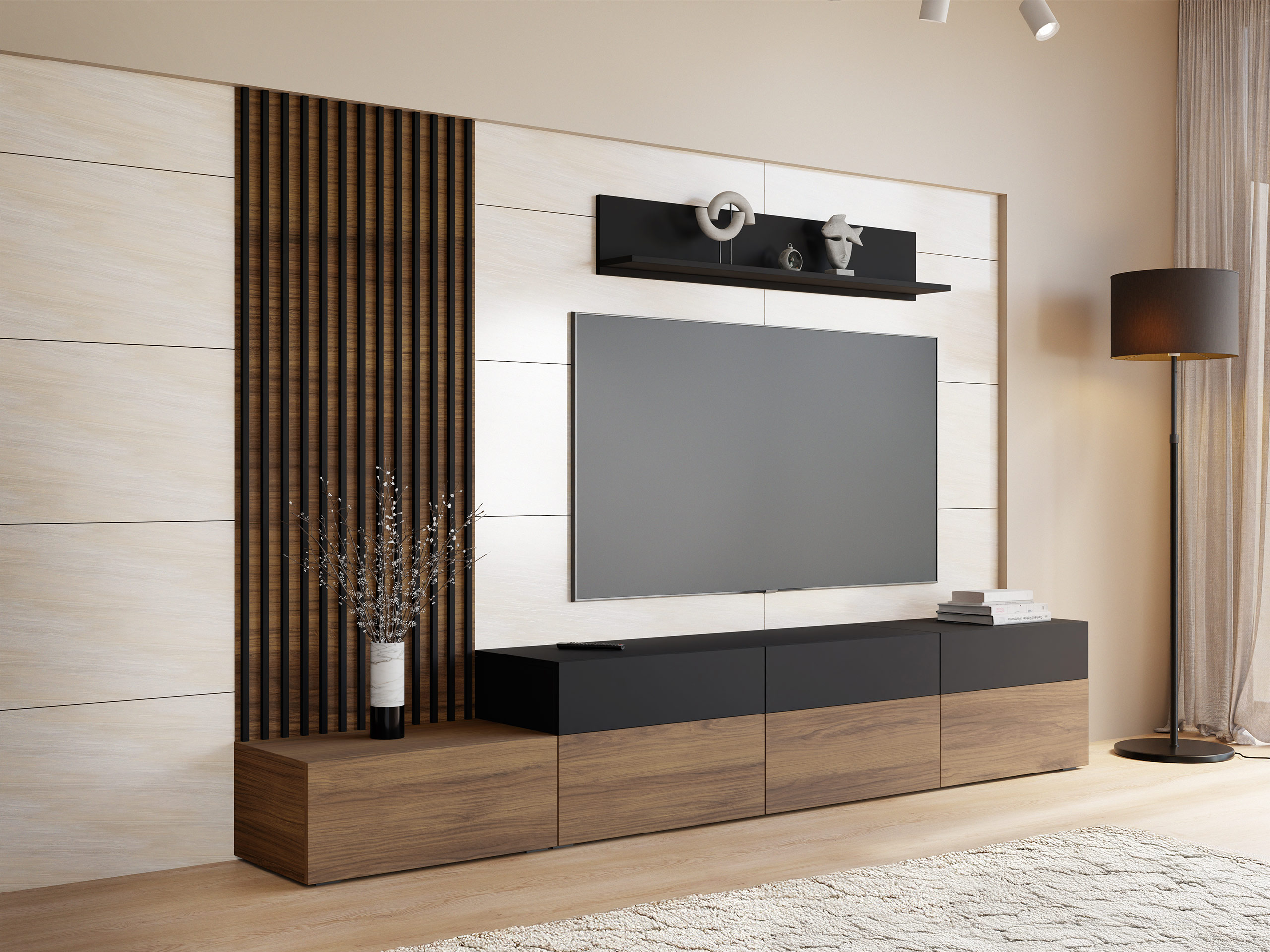 Ensemble de salon Comfivo Munium II (Noyer + Noir)