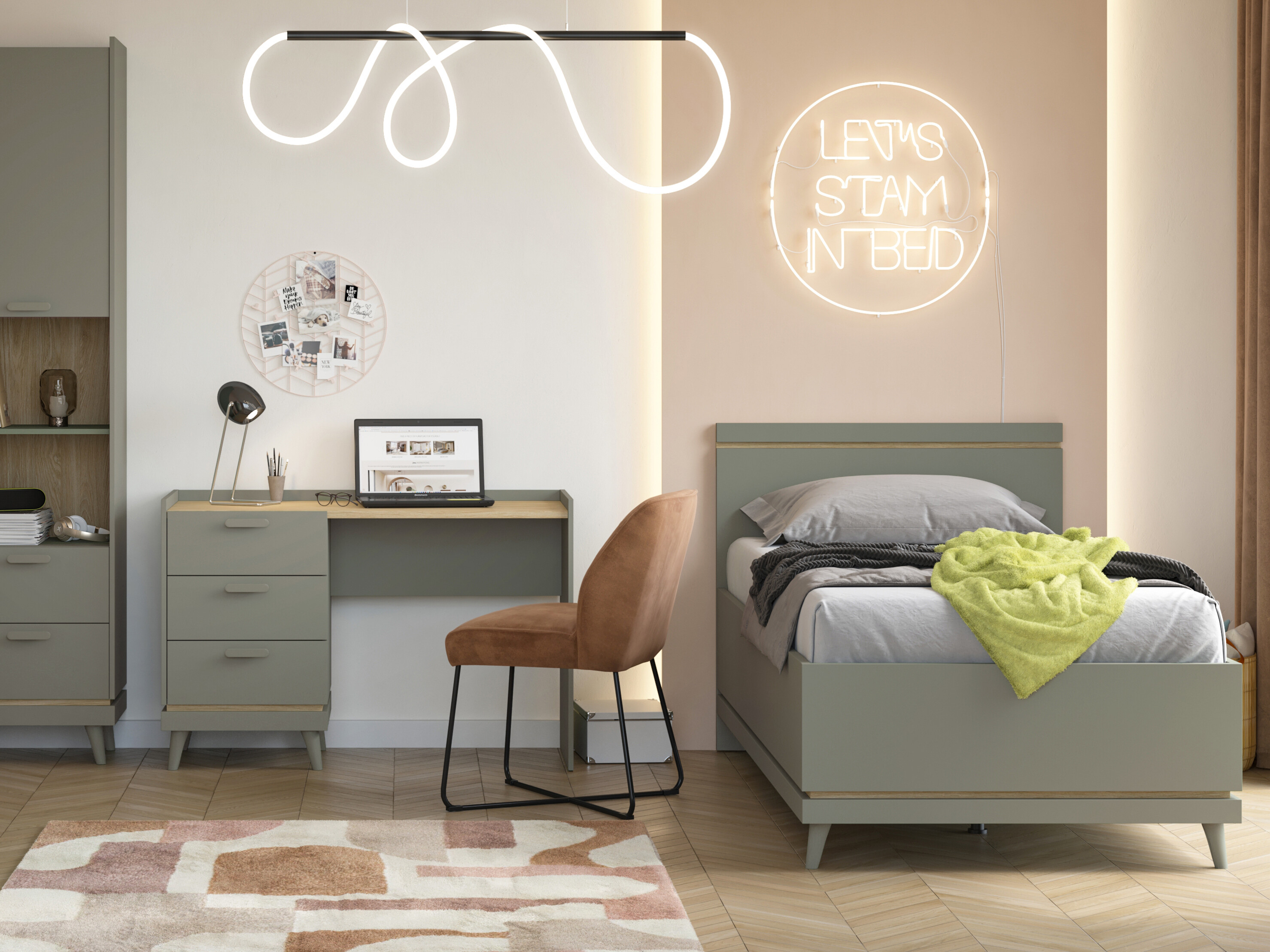 Lit Fertalu 107 (Vert + Chêne)