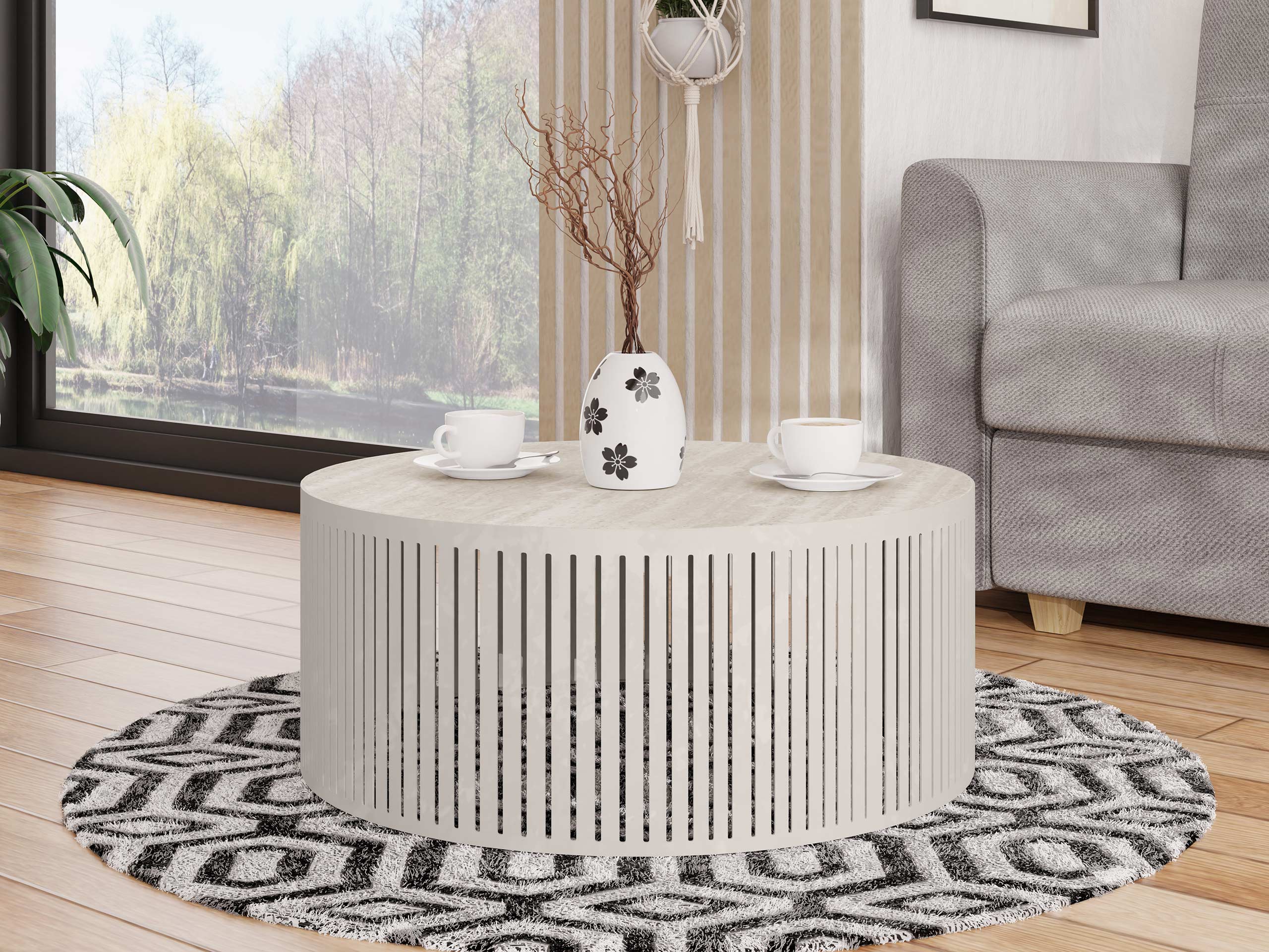 Table basse Prunis I (Travertin clair + Cachemire)